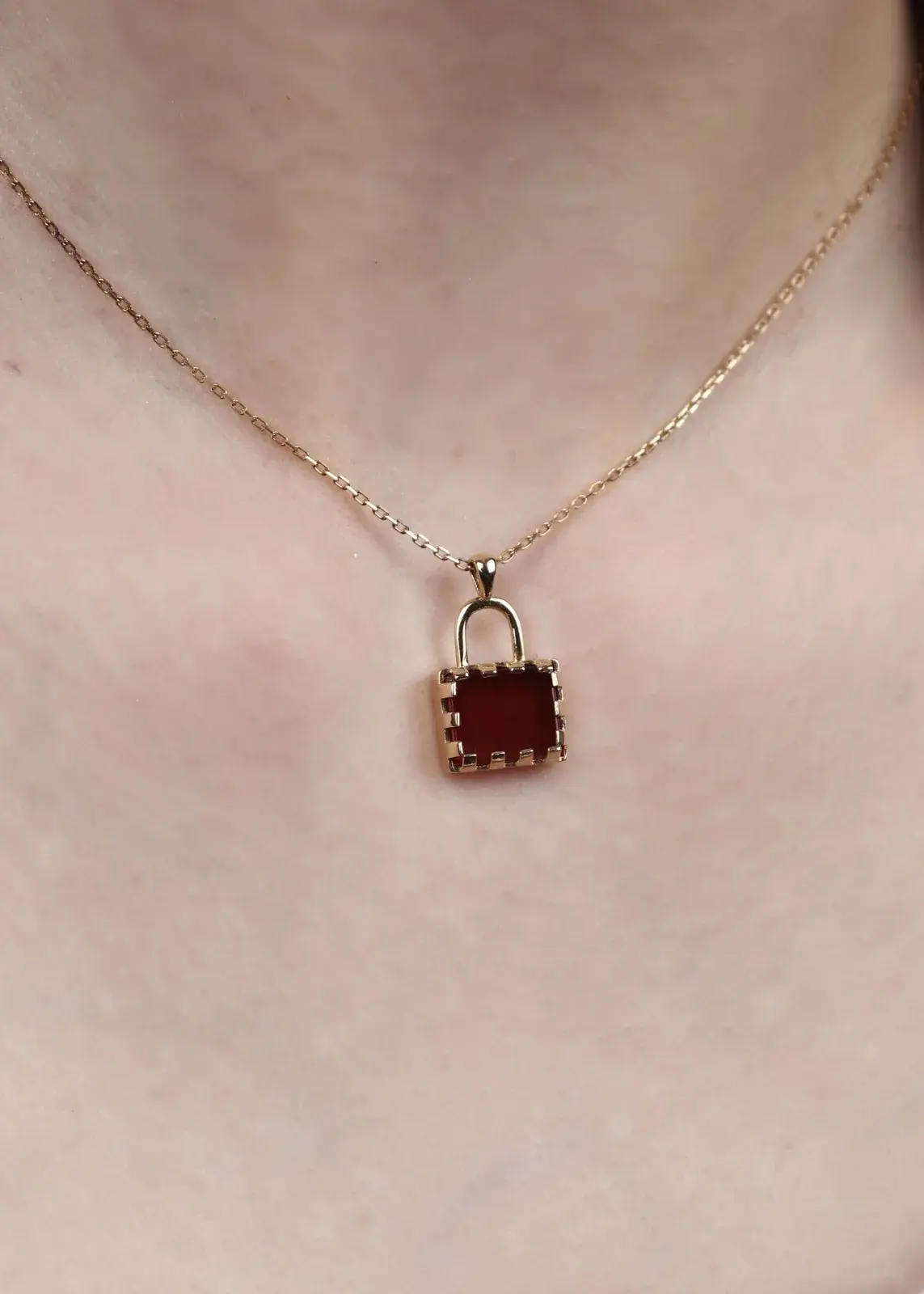 Carnelian Padlock Pendant Necklace — 13