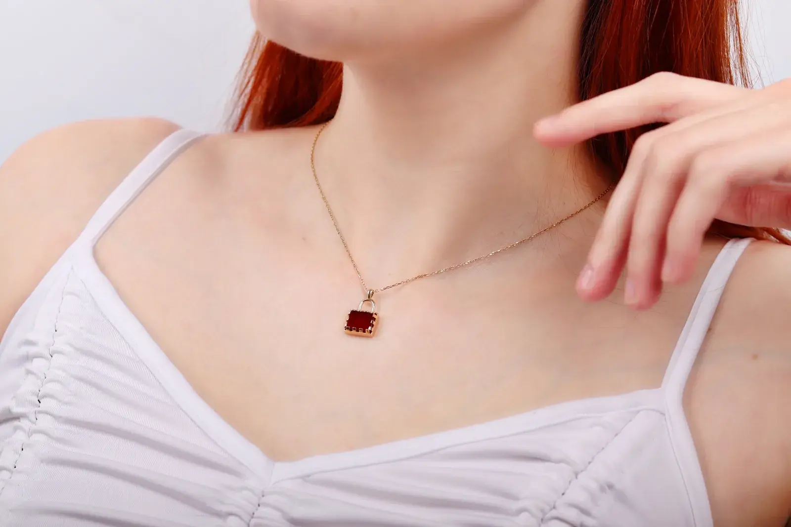 Carnelian Padlock Pendant Necklace — 5