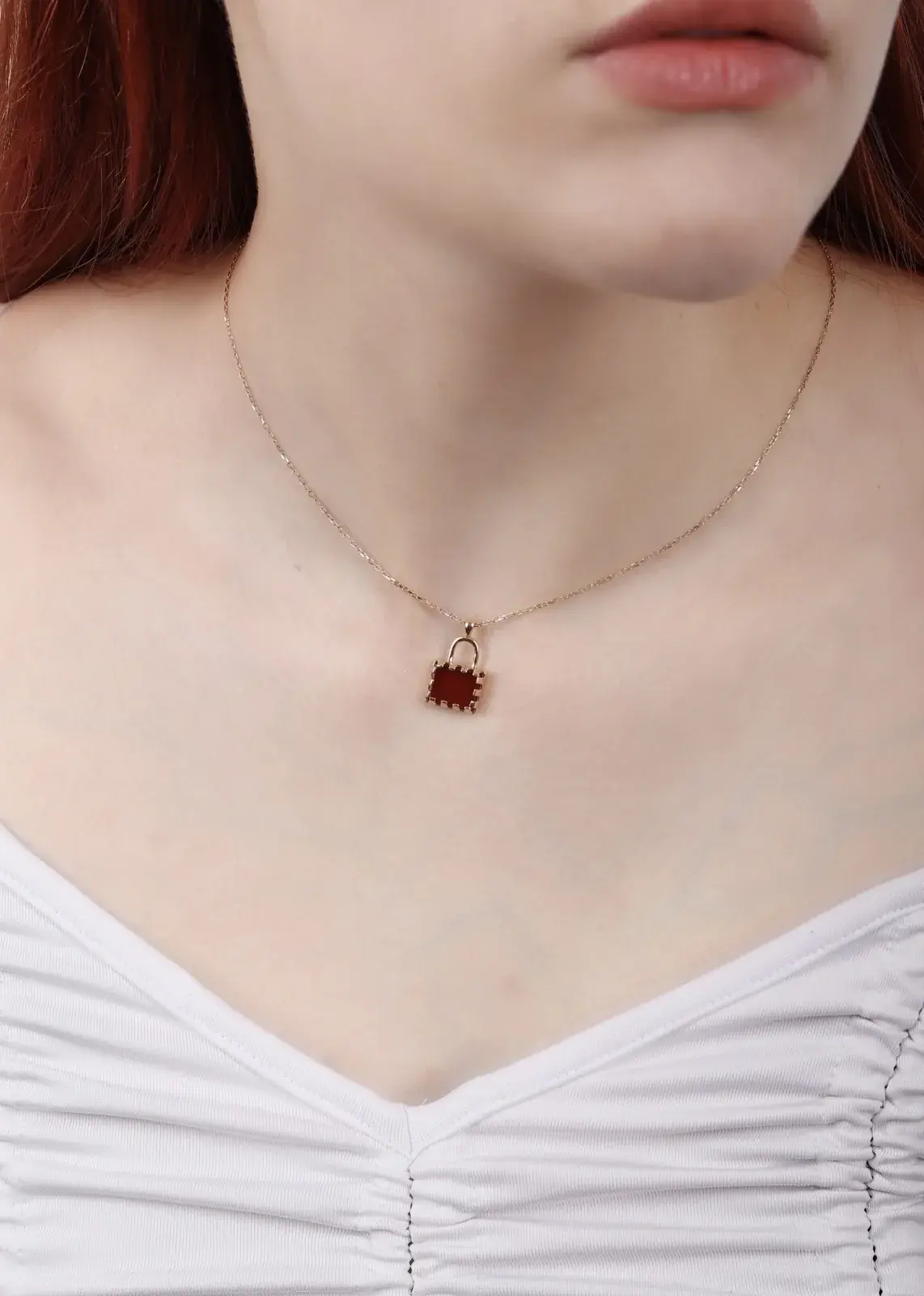 Carnelian Padlock Pendant Necklace — 6