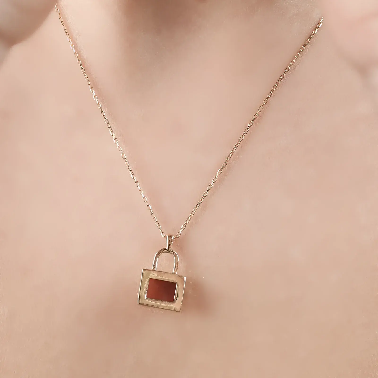 Carnelian Padlock Pendant Necklace — 7