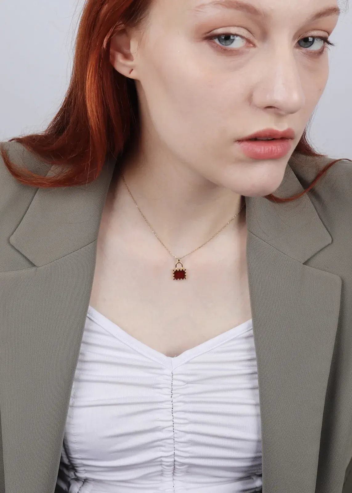 Carnelian Padlock Pendant Necklace — 8