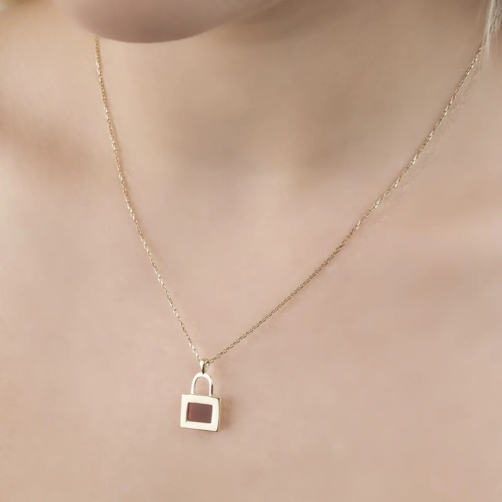 Carnelian Padlock Pendant Necklace — 9