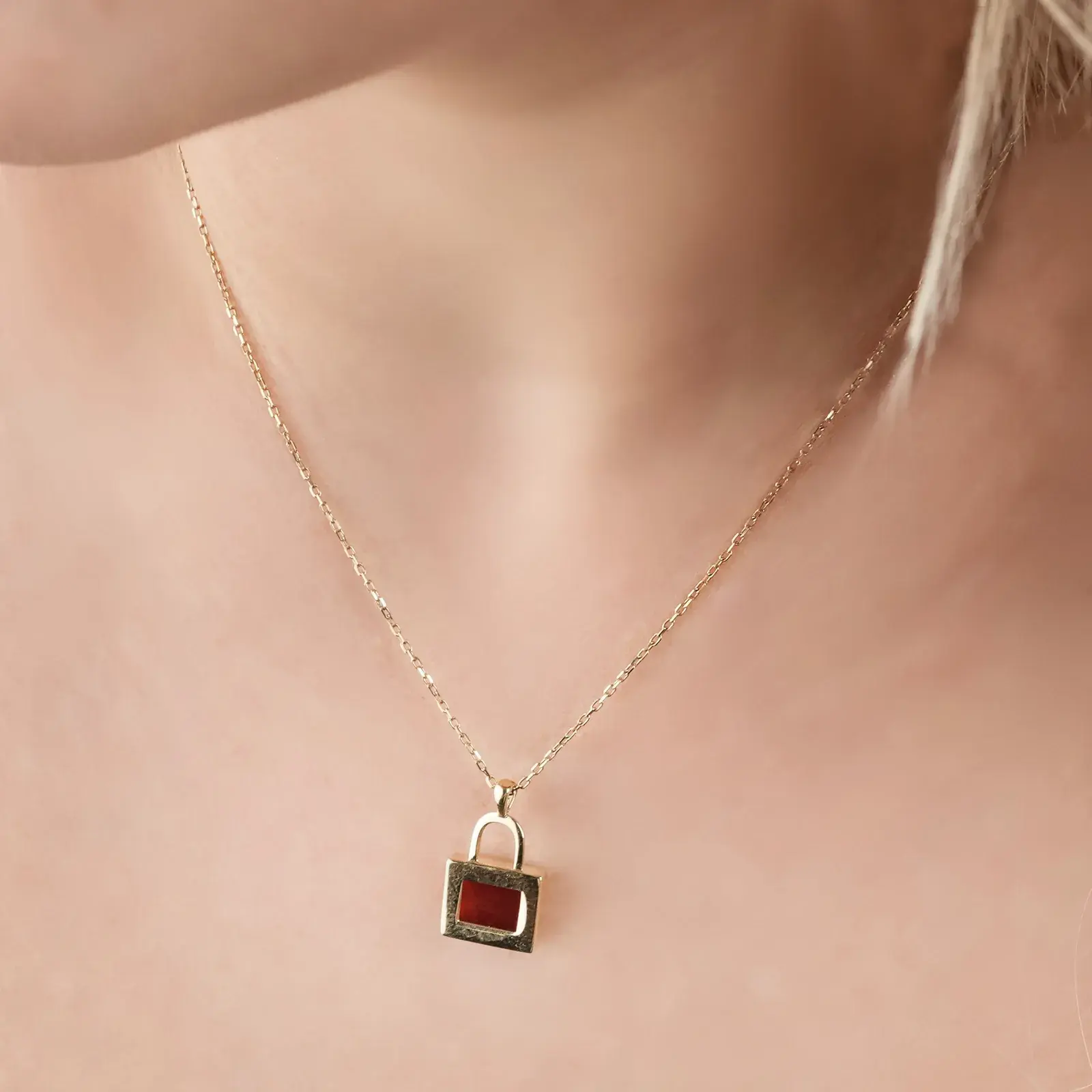 Carnelian Padlock Pendant Necklace — 10