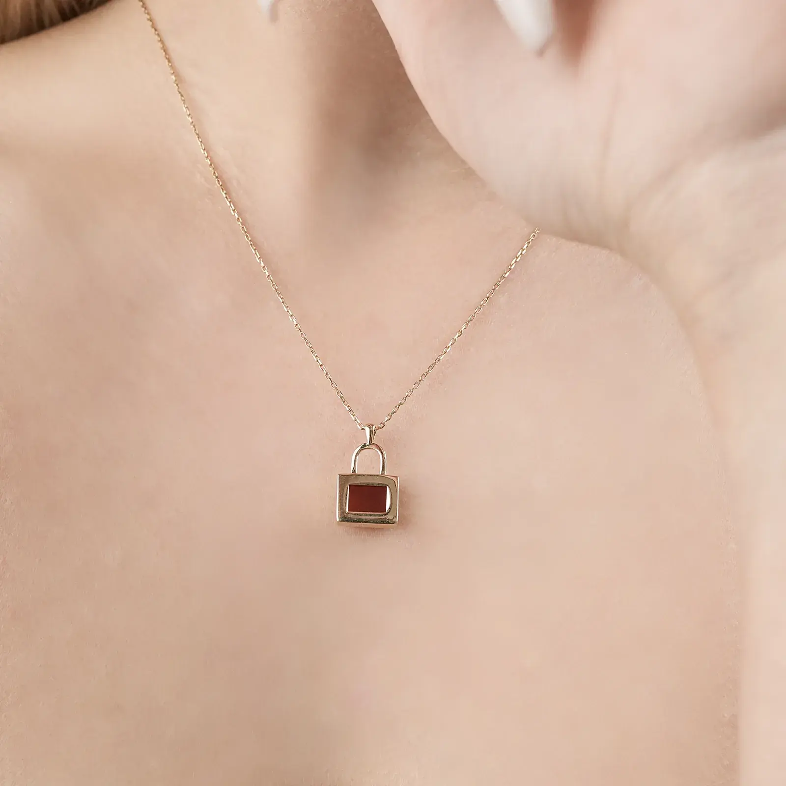 Carnelian Padlock Pendant Necklace — 11