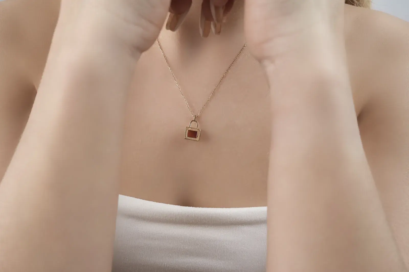 Carnelian Padlock Pendant Necklace — 12