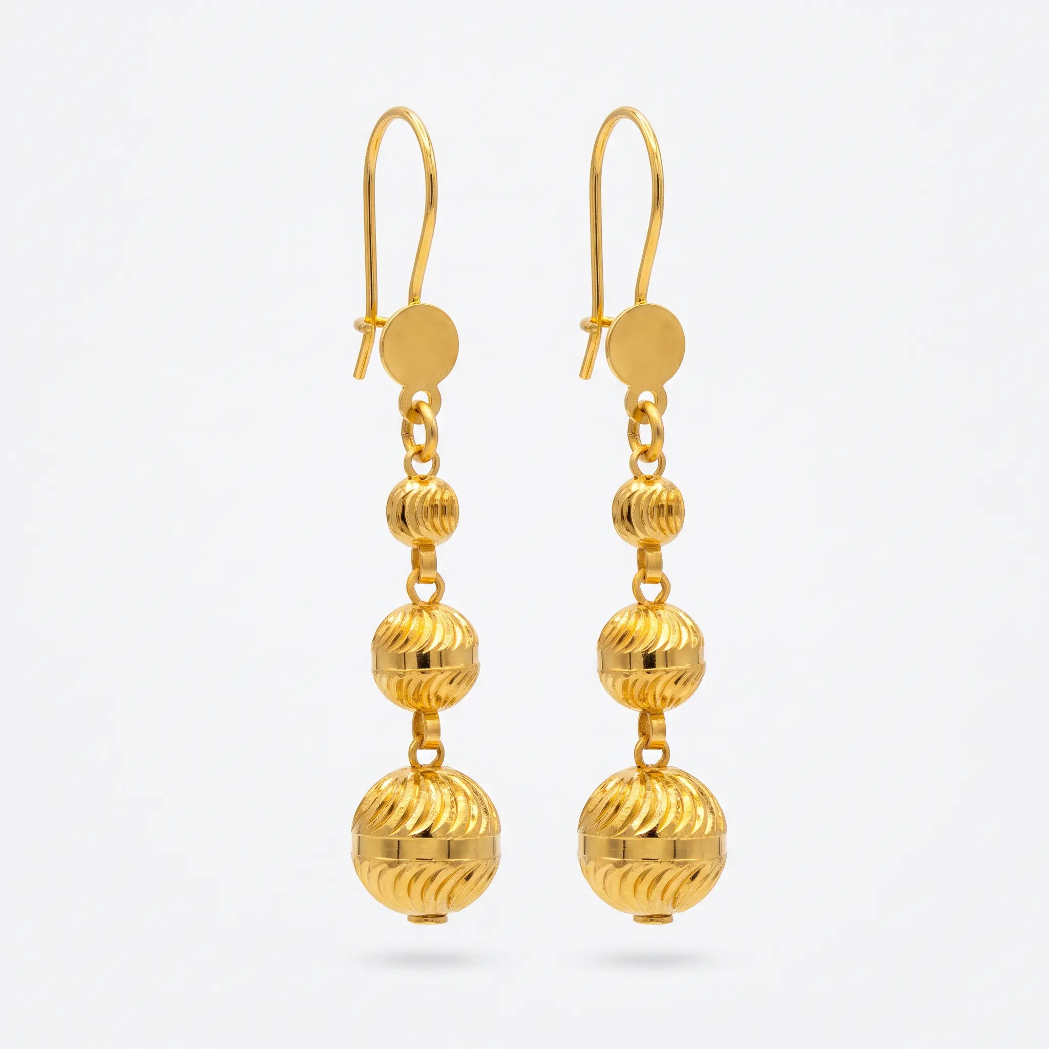 Graduated Ribbed and Banded Ball Drop Earrings