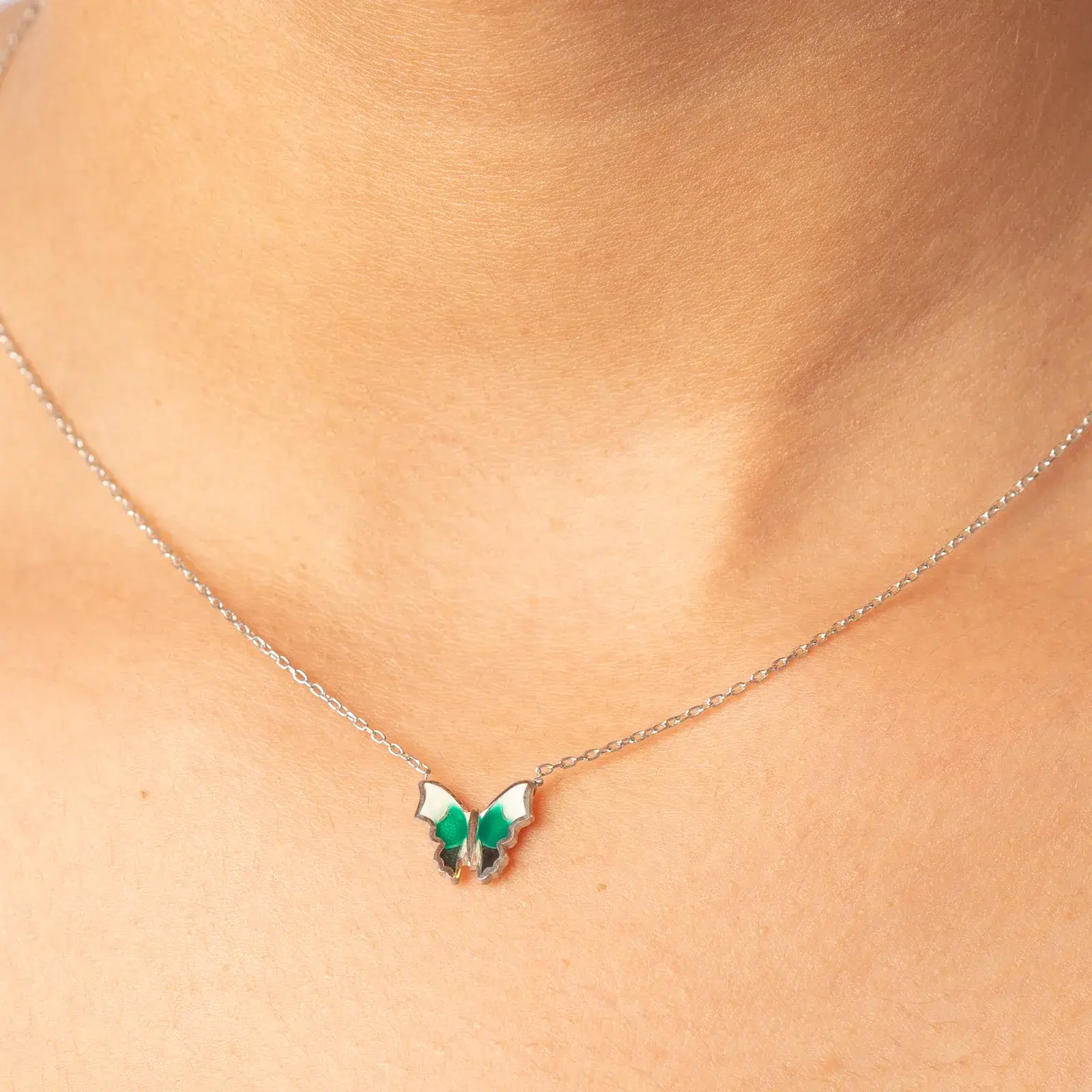 Enamel Butterfly Pendant Necklace — 4