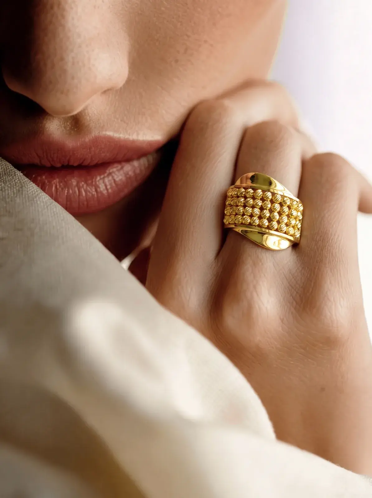 Beaded Panel Ring — worn