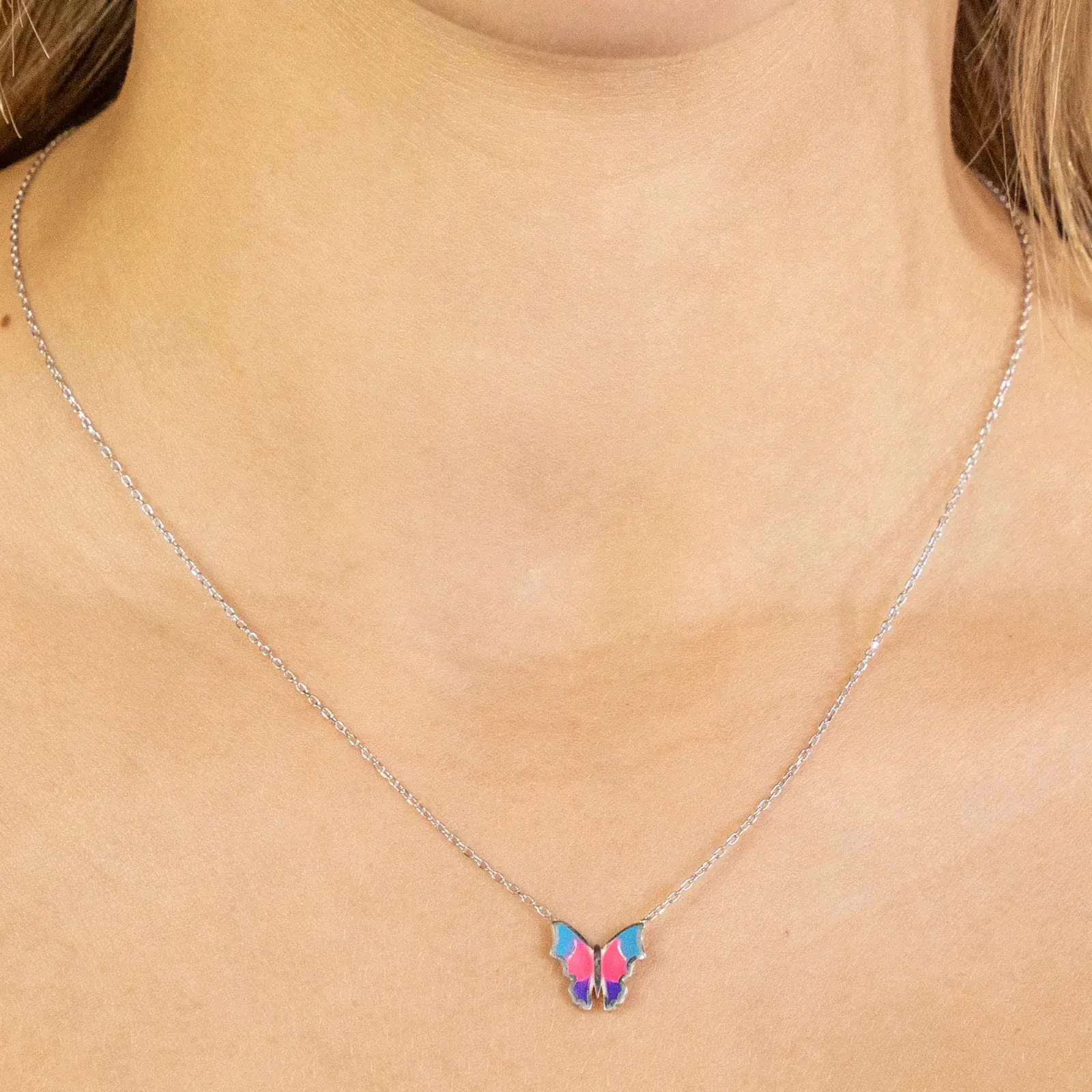 Enamel Butterfly Pendant Necklace — 4