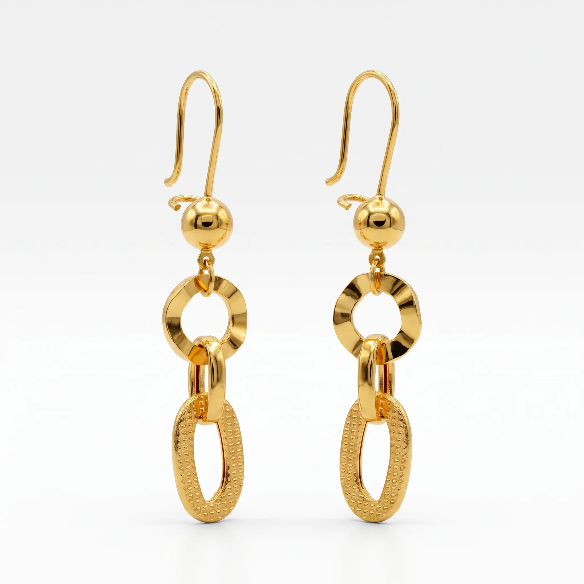Faceted Washer and Mesh Oval Link Drop Earrings