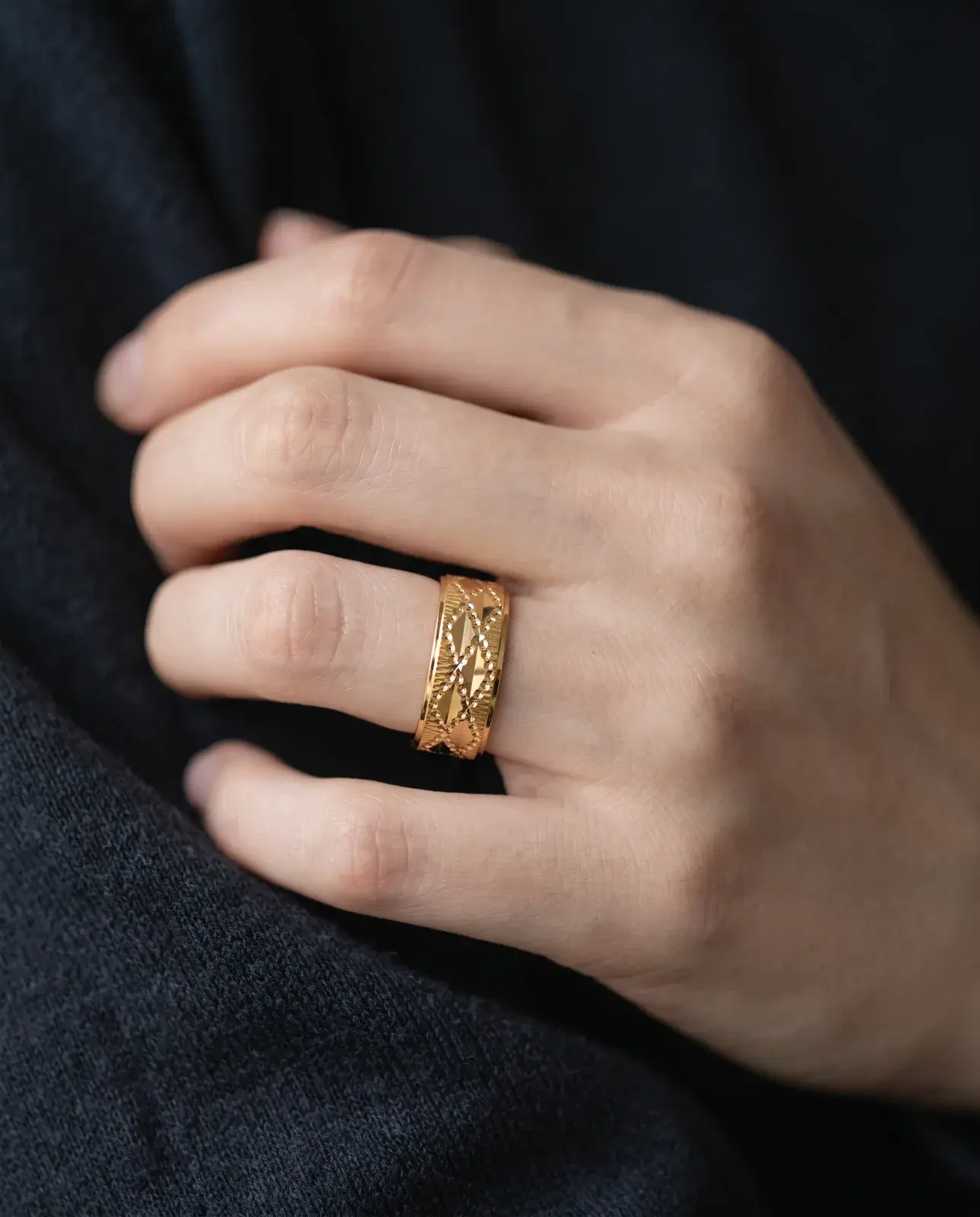 Laser Shape Wedding Ring — worn
