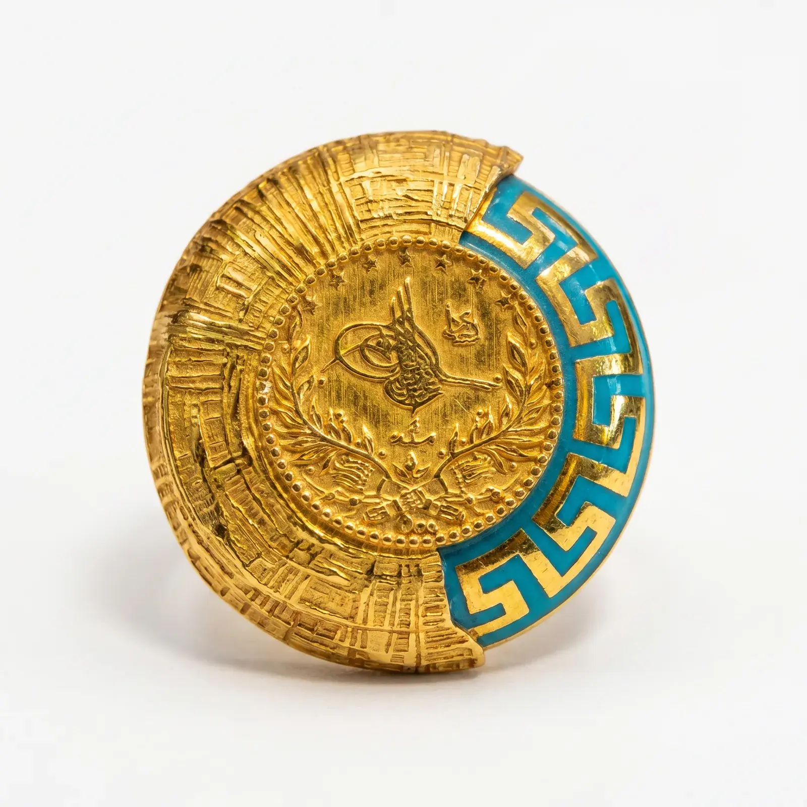 Turquoise Greek-Key Coin Ring