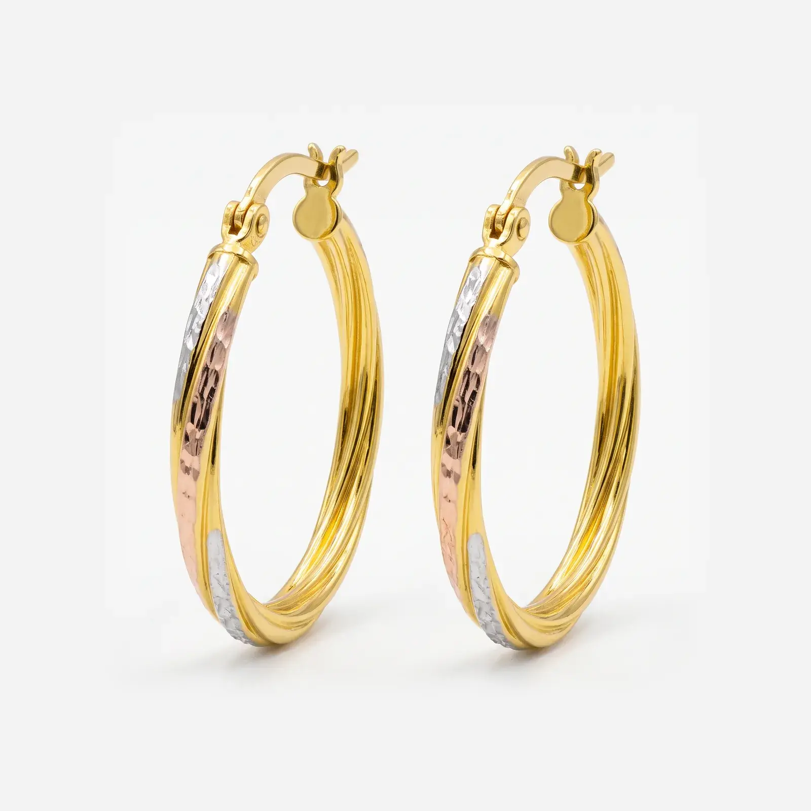 Tri-Tone Twist Hoop Earrings