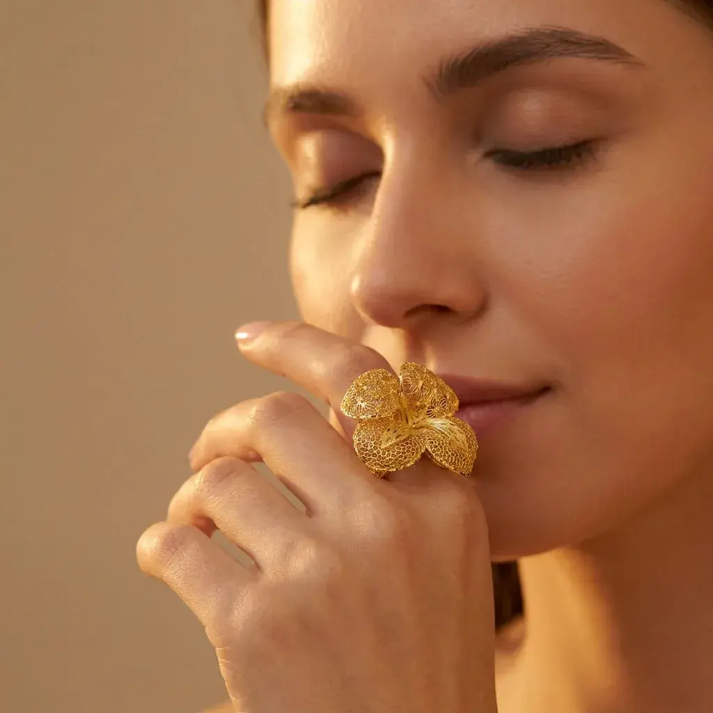 Filigree Flower Ring — worn