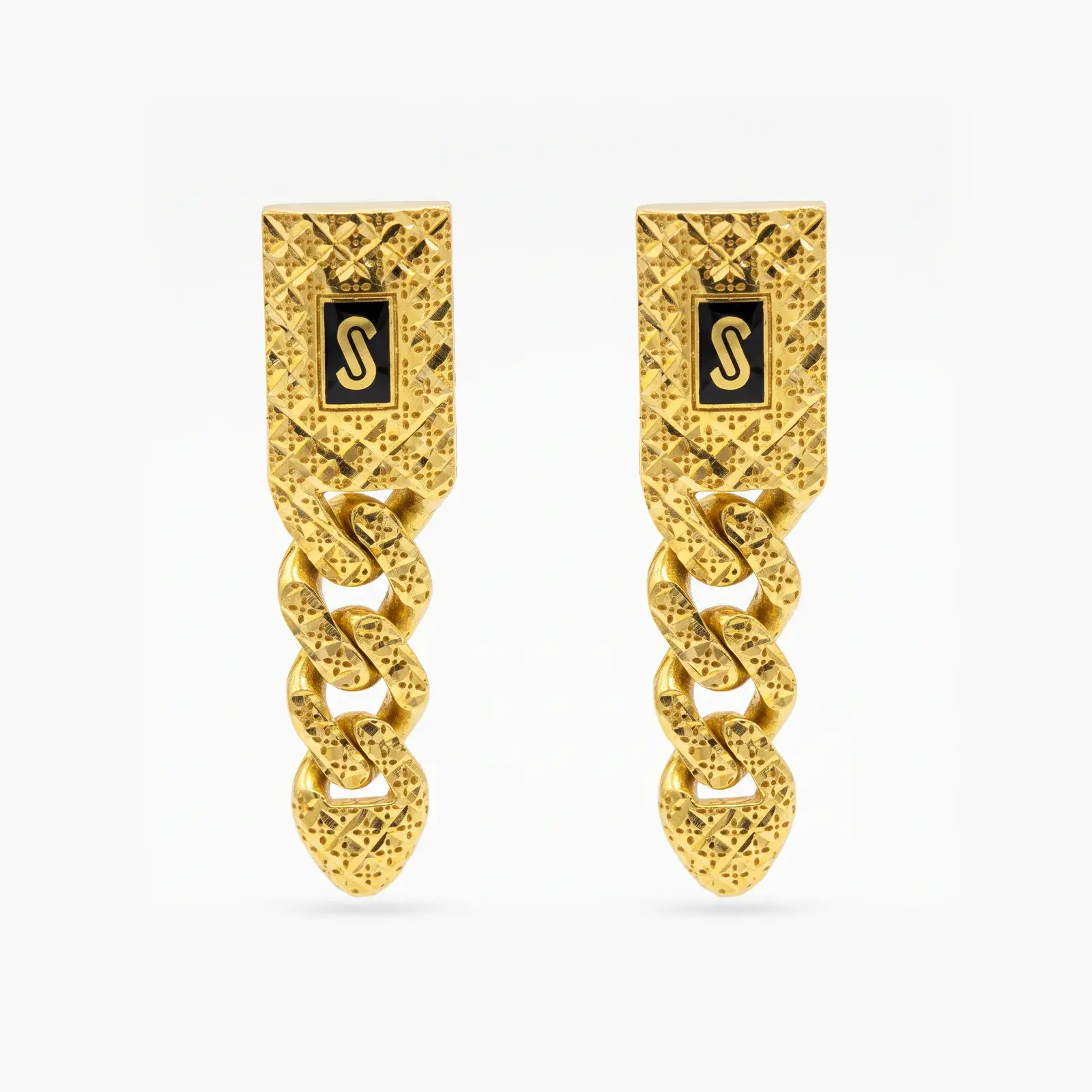 Monaco Quilted Enamel Plaque Drop Earrings