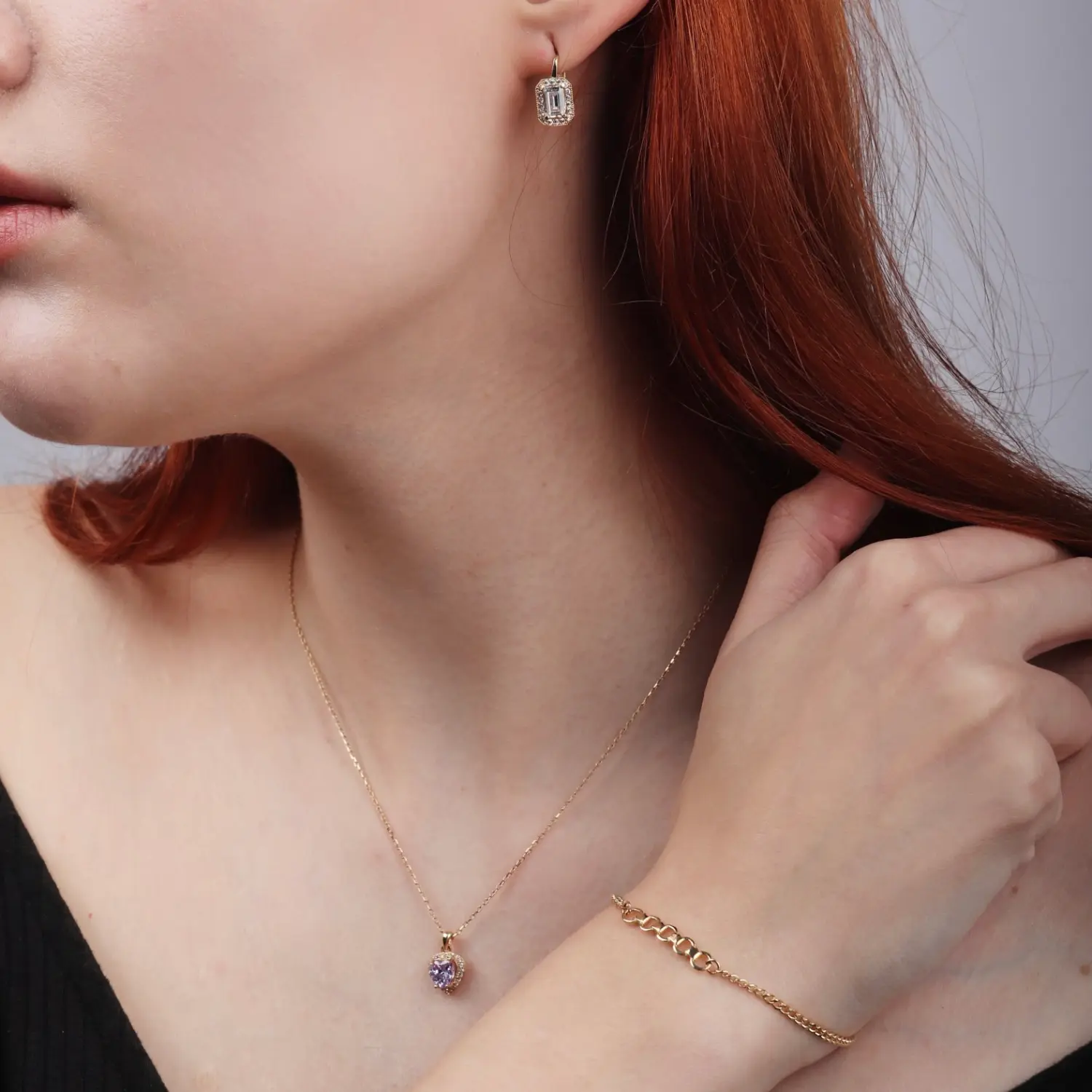 Heart Pink Amethyst Halo Pendant Necklace — 4
