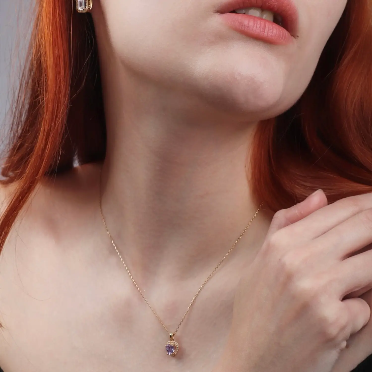 Heart Pink Amethyst Halo Pendant Necklace — 5