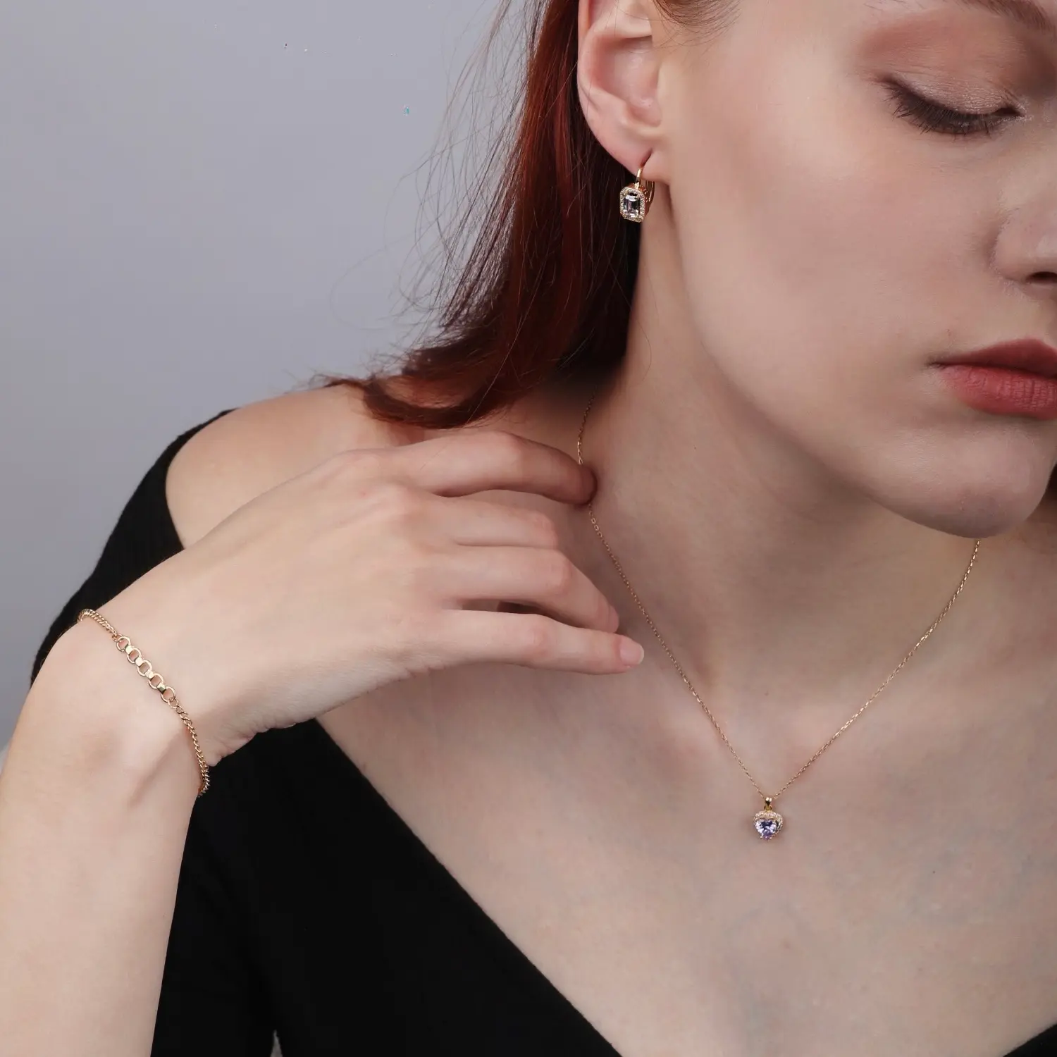Heart Pink Amethyst Halo Pendant Necklace — 6