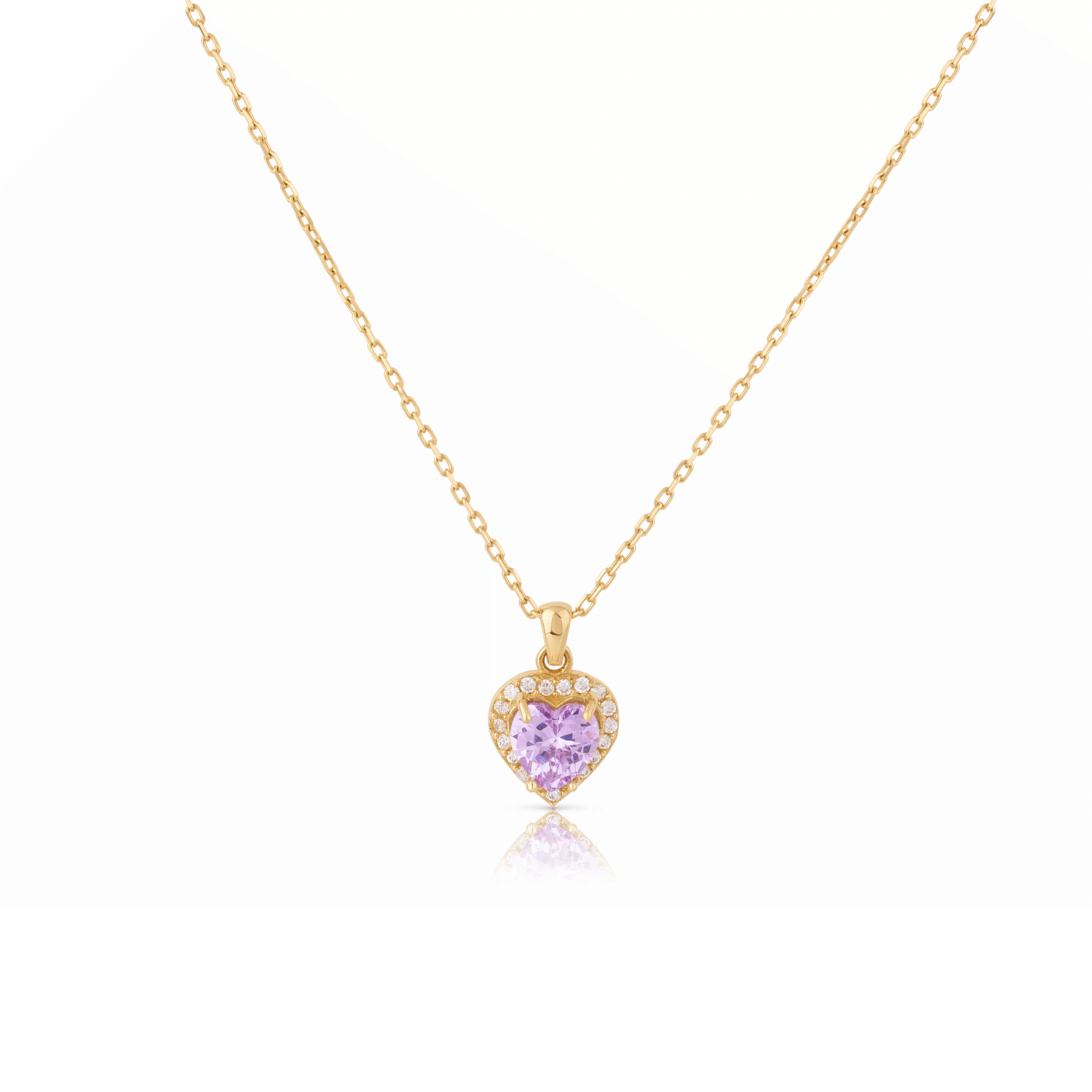 Heart Pink Amethyst Halo Pendant Necklace