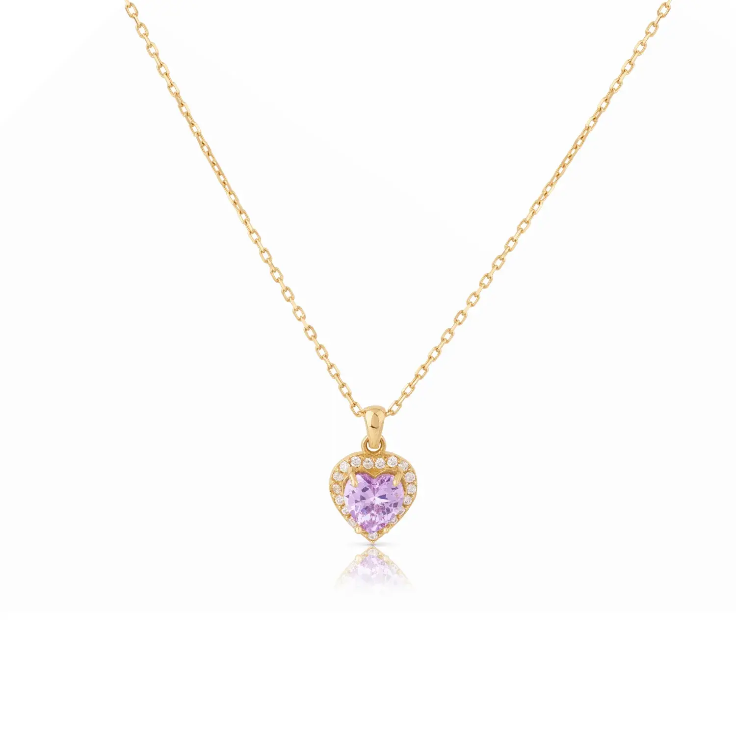 Heart Pink Amethyst Halo Pendant Necklace