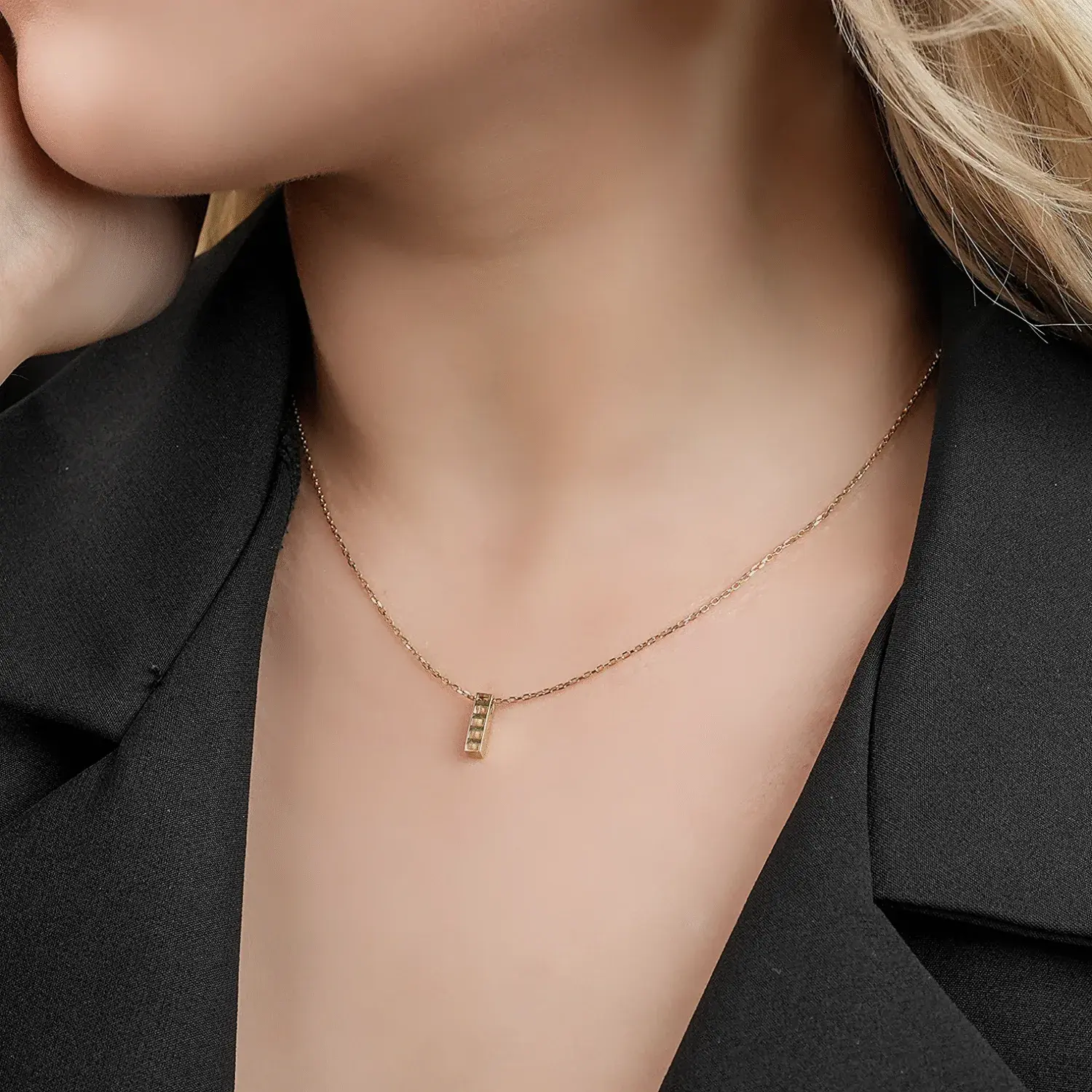 Mini Gold Bar Pendant Necklace — 4