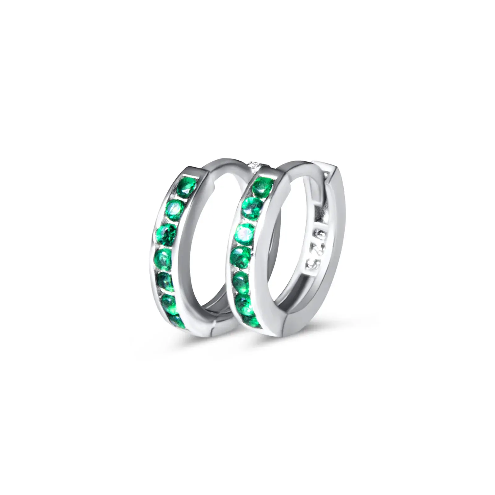 Green Pavé Huggie Hoops — 3
