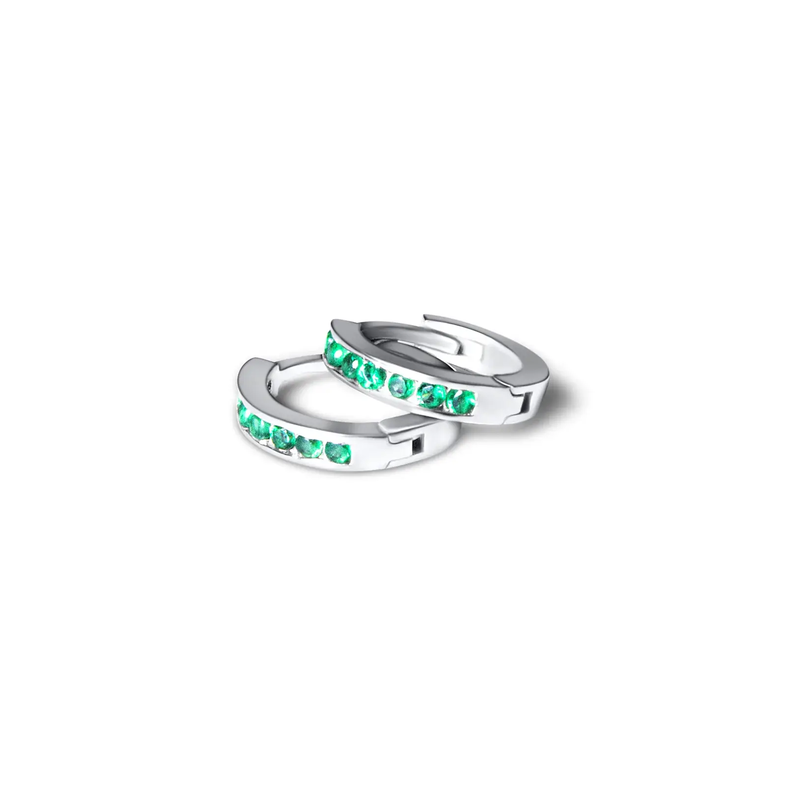 Green Pavé Huggie Hoops — 4