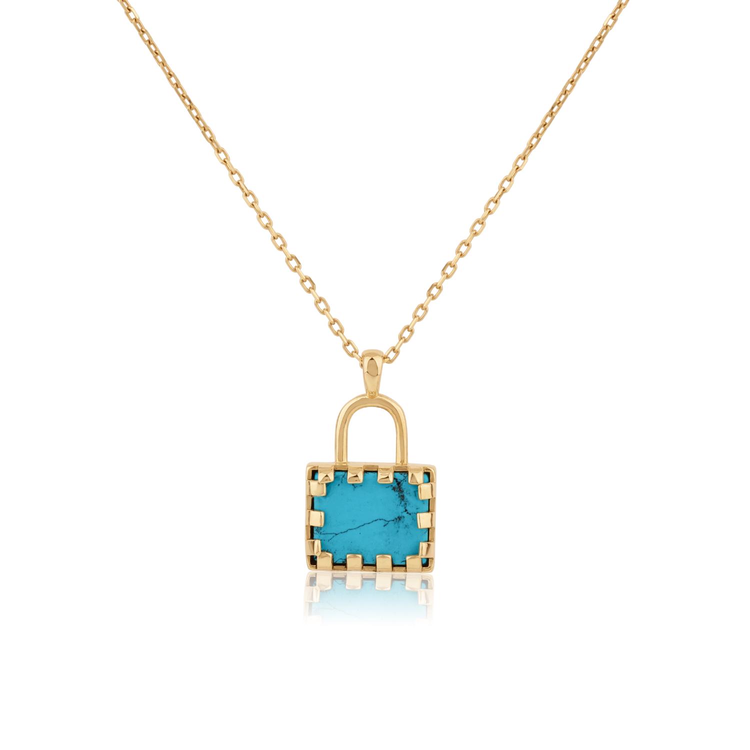 Turquoise Padlock Pendant Necklace