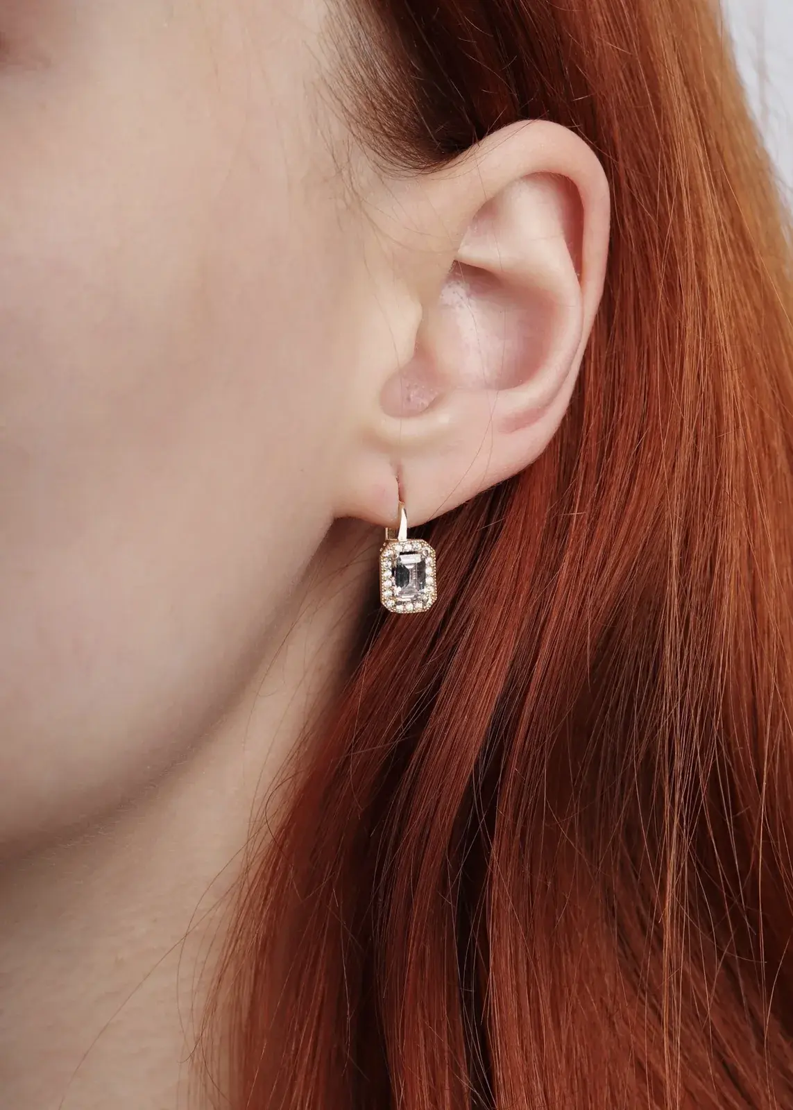 Emerald-Cut Halo Lever-Back Earrings — 3