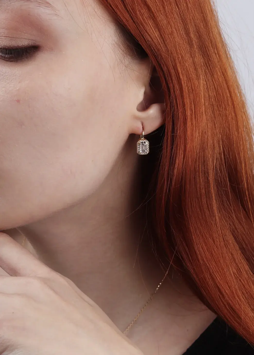 Emerald-Cut Halo Lever-Back Earrings — 4