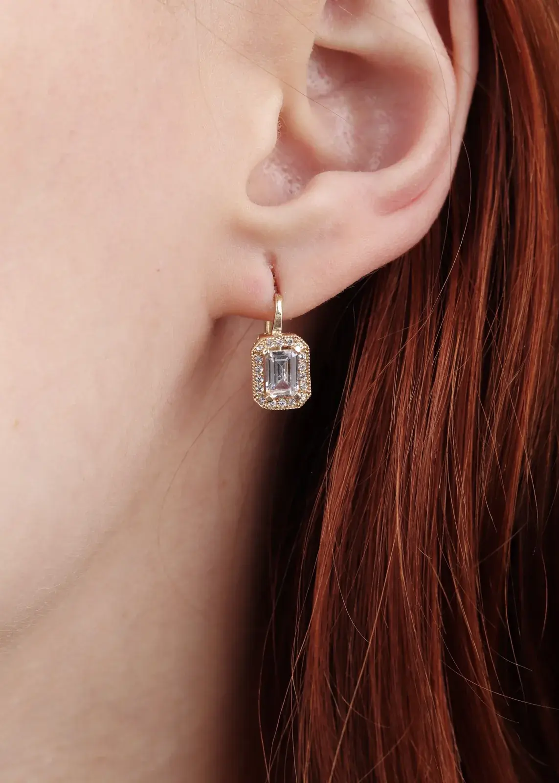 Emerald-Cut Halo Lever-Back Earrings — 5