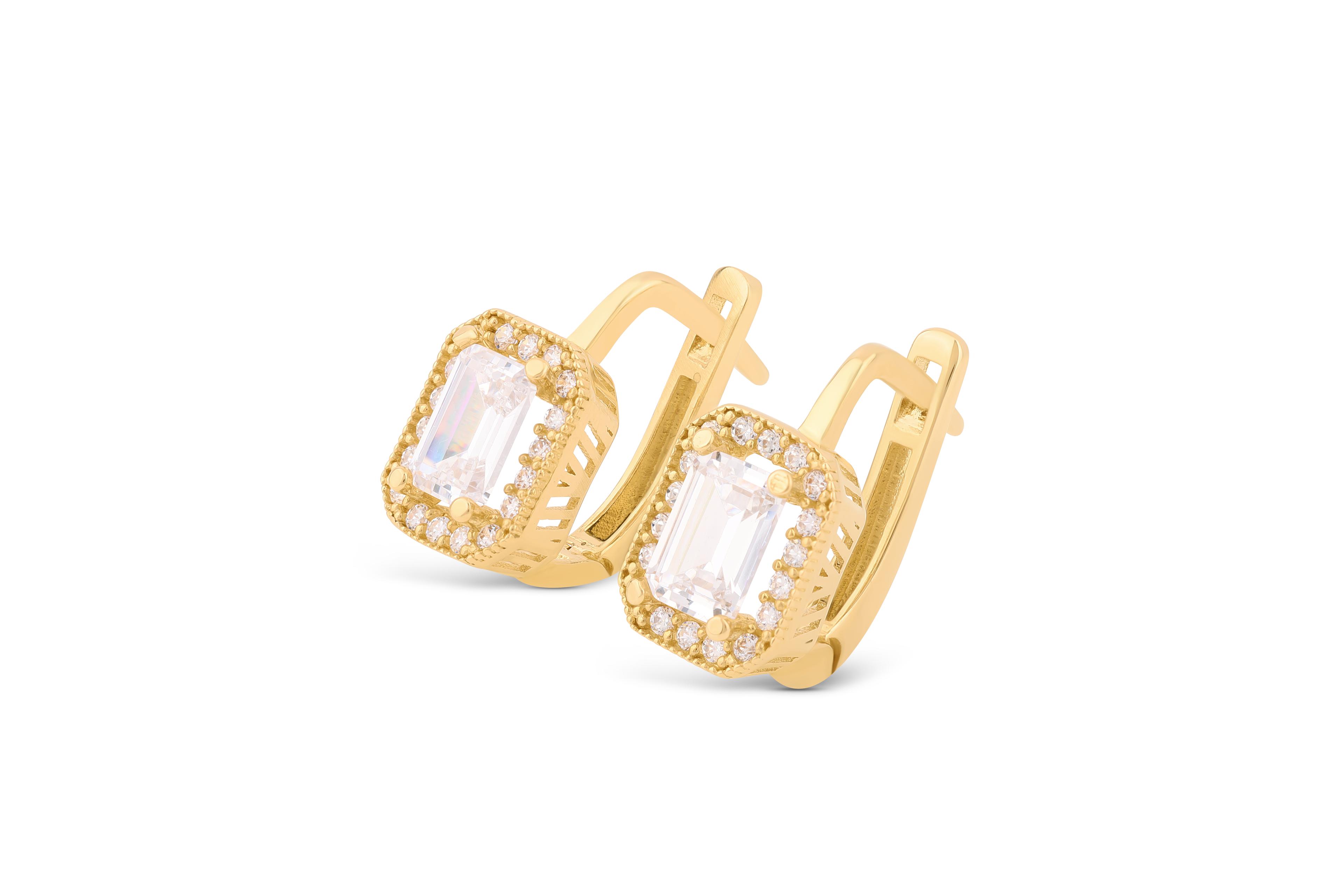 Emerald-Cut Halo Lever-Back Earrings