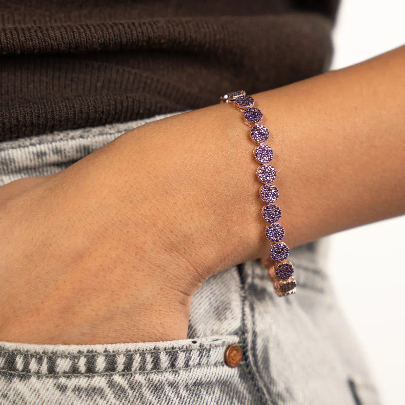 Violet Pavé Disc Bracelet — 6