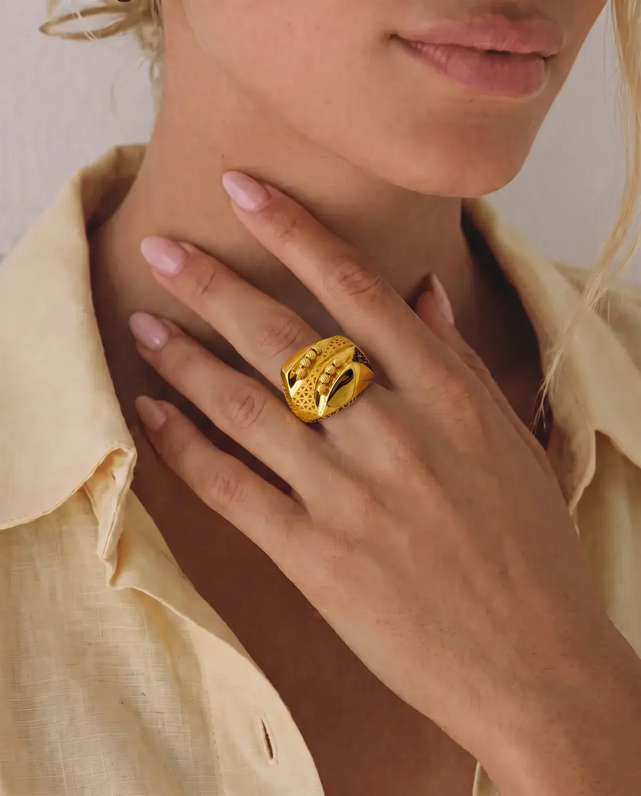 Beaded Shield Ring — worn