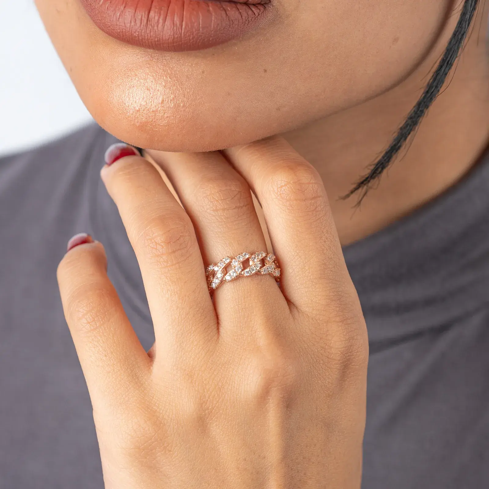 Chain-Link Pavé Band · Rose — 5