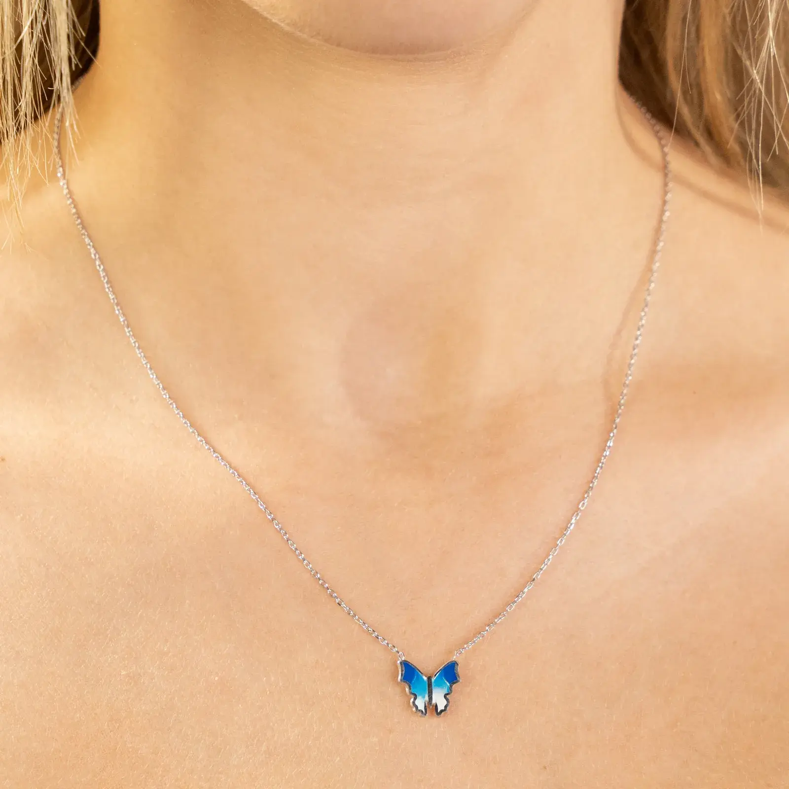 Enamel Butterfly Pendant Necklace — 4