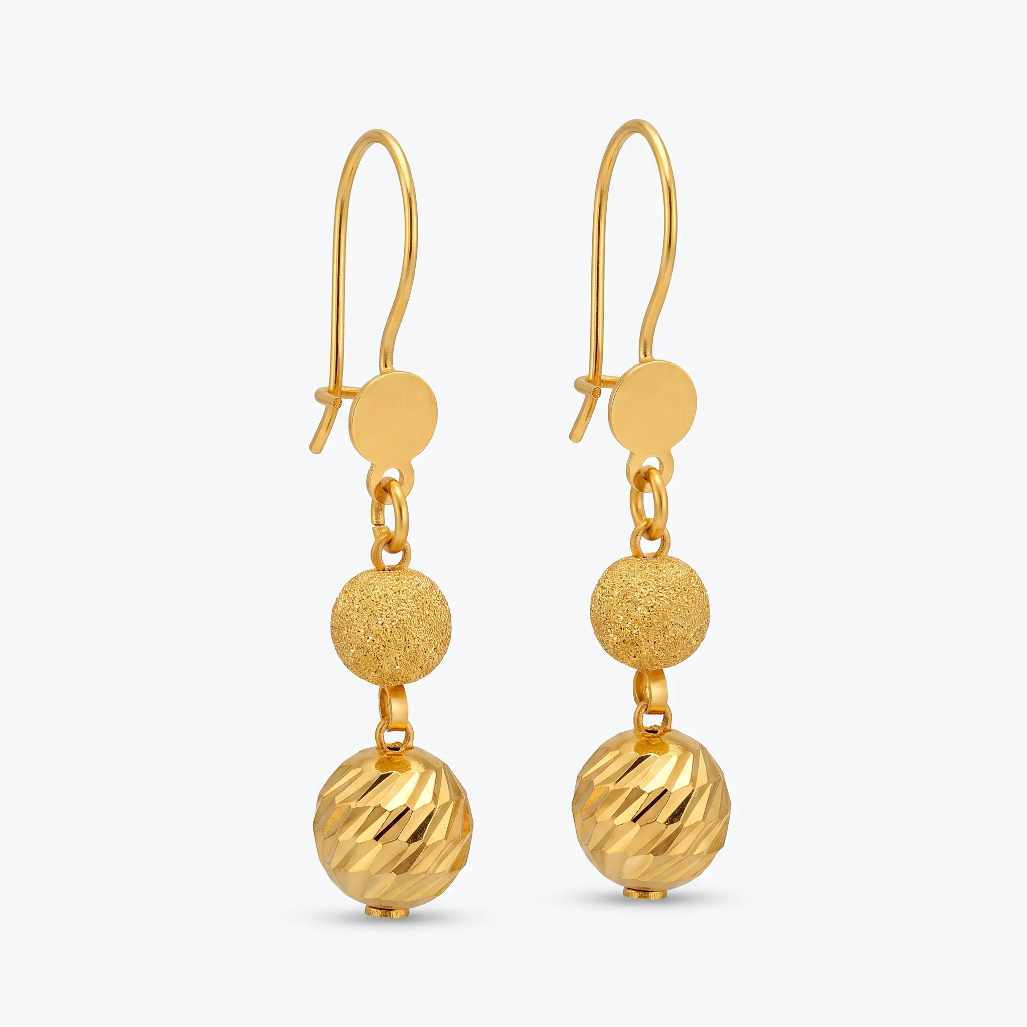 Granular and Spiral-Faceted Ball Drop Earrings