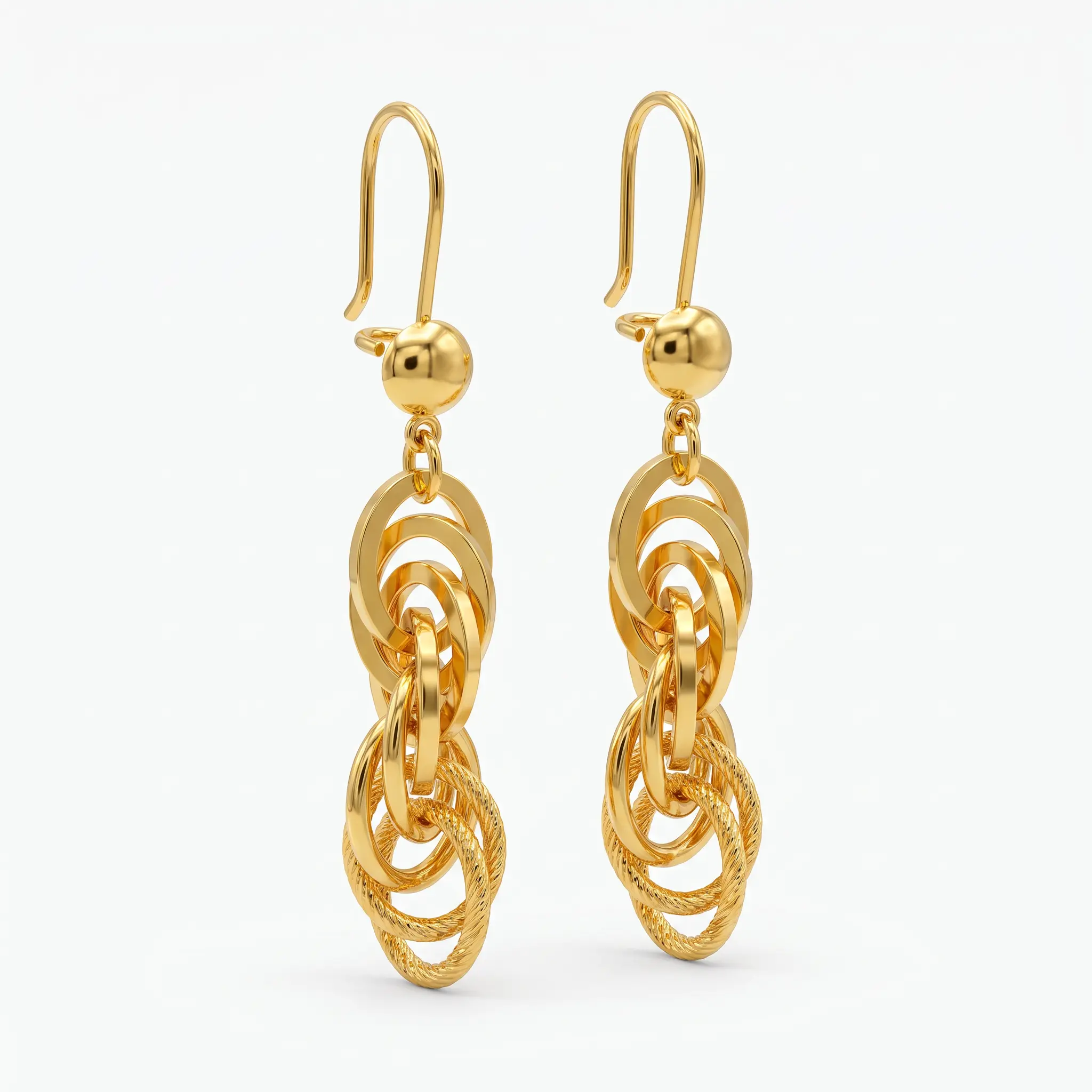 Polished and Rope Six-Oval Link Drop Earrings