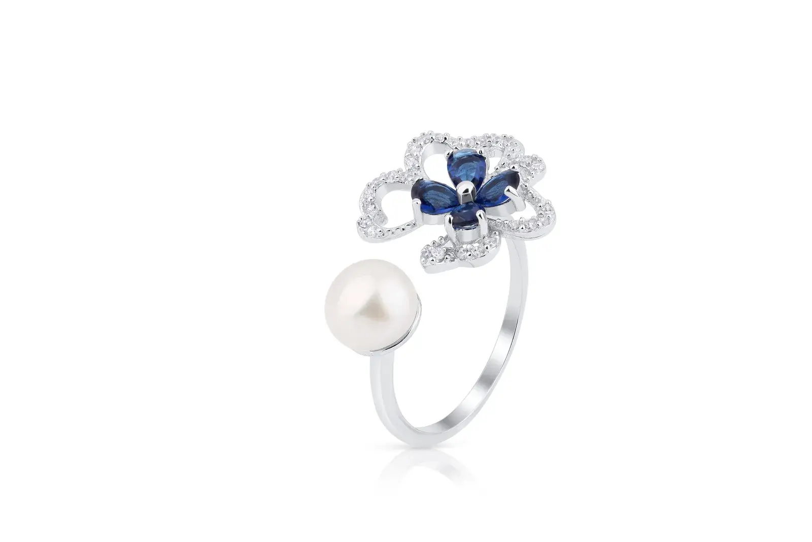 Indigo Petal & Pearl Ring — 3