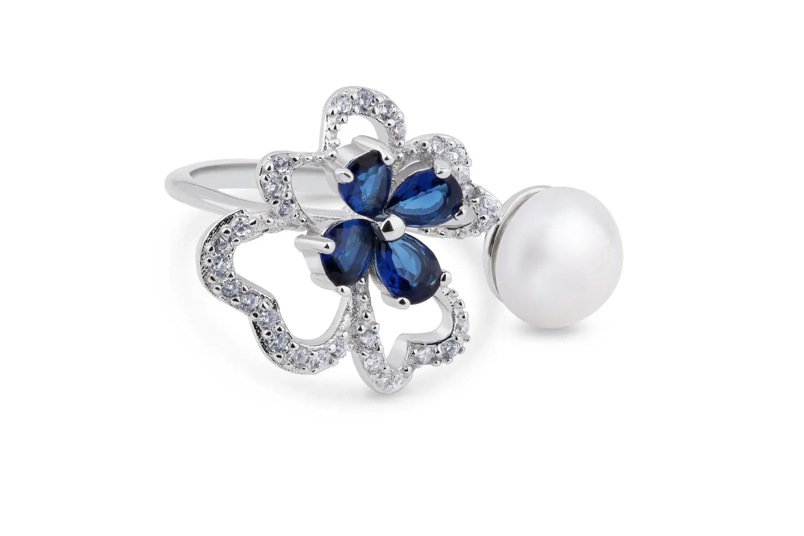 Indigo Petal & Pearl Ring — 4