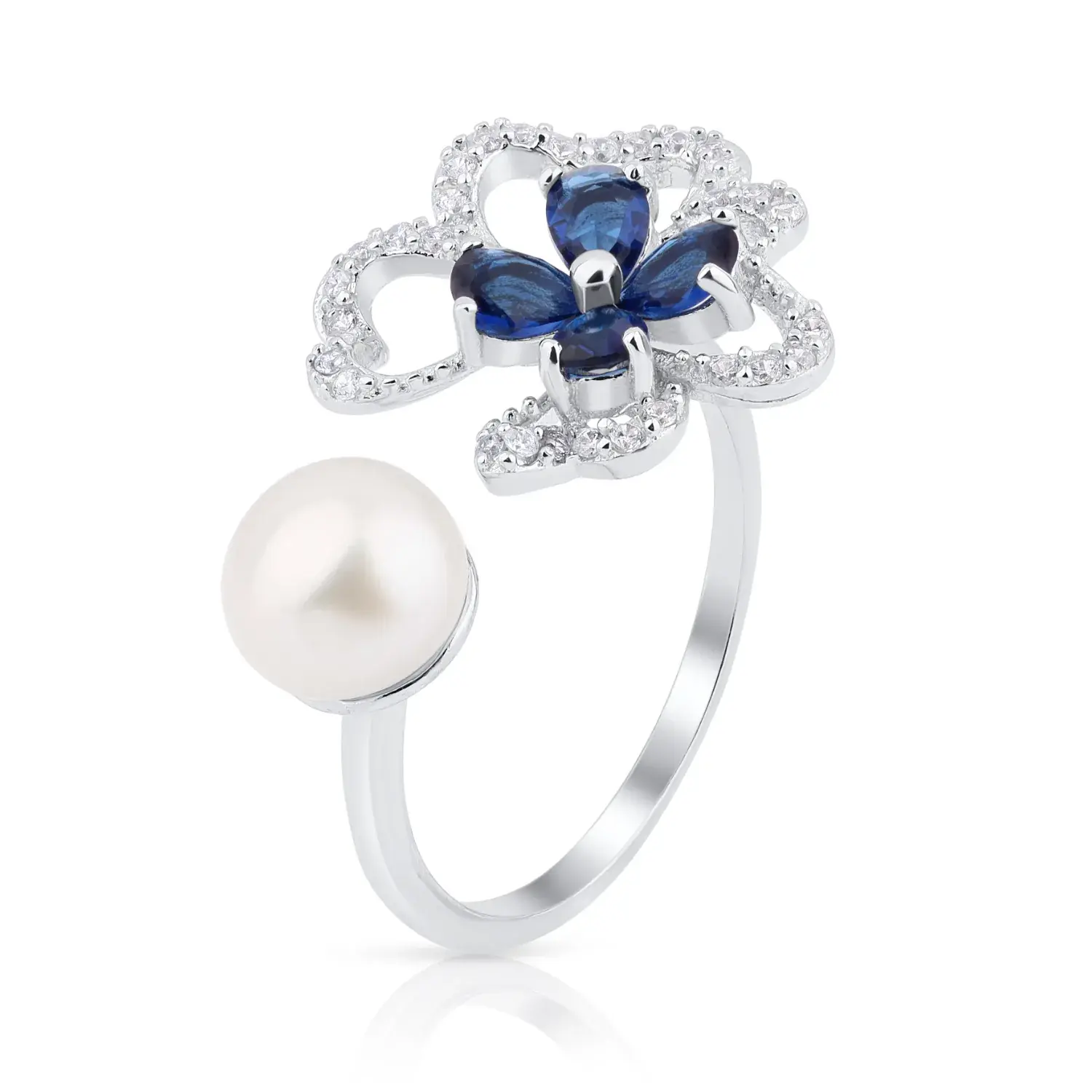 Indigo Petal & Pearl Ring — 6
