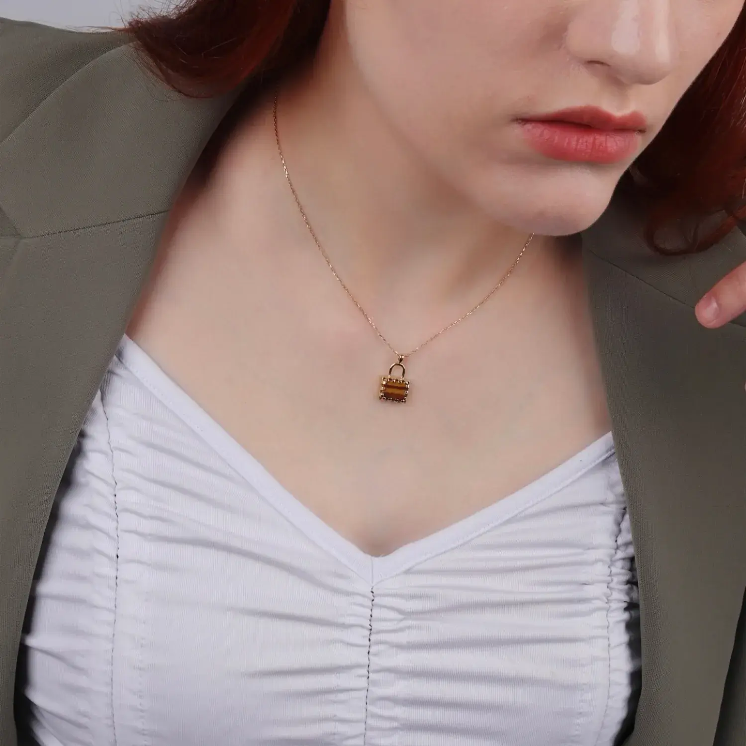 Tiger's Eye Padlock Pendant Necklace — 6