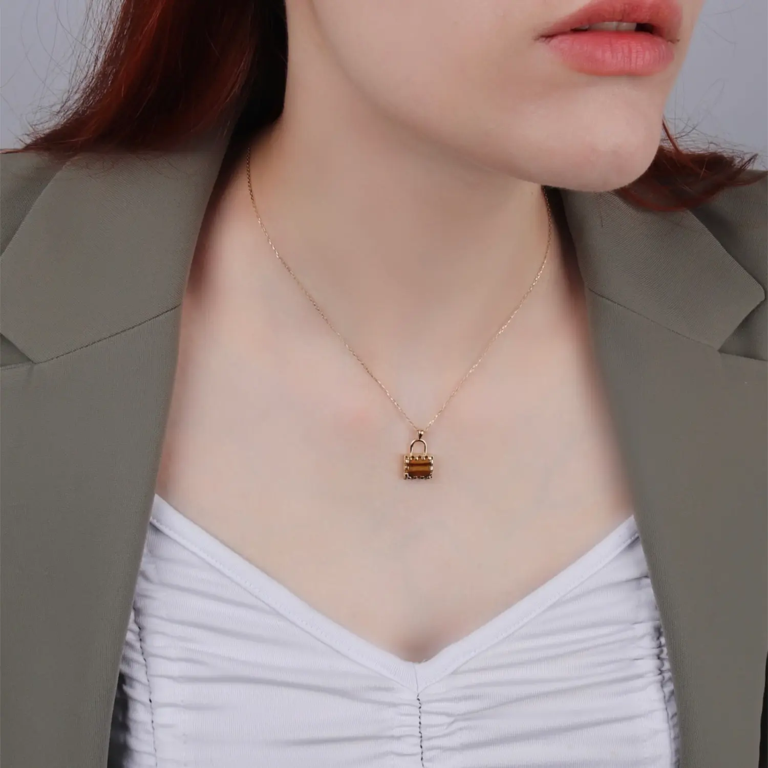 Tiger's Eye Padlock Pendant Necklace — 7