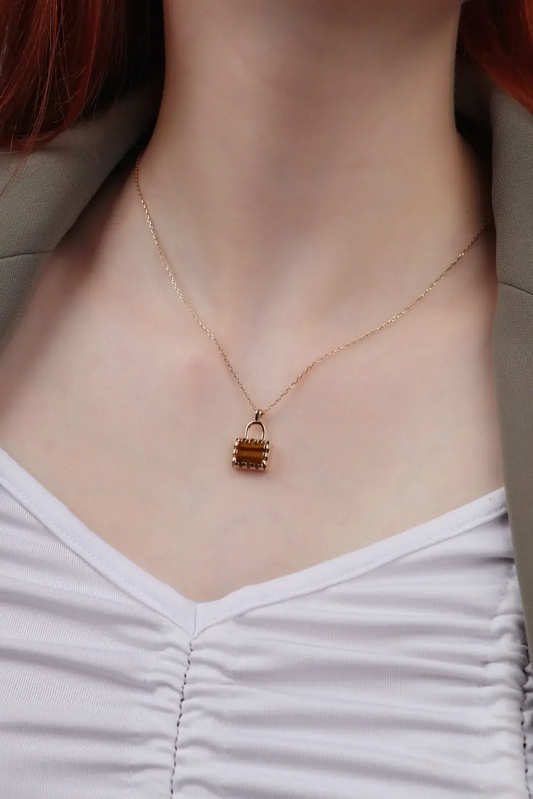 Tiger's Eye Padlock Pendant Necklace — 8