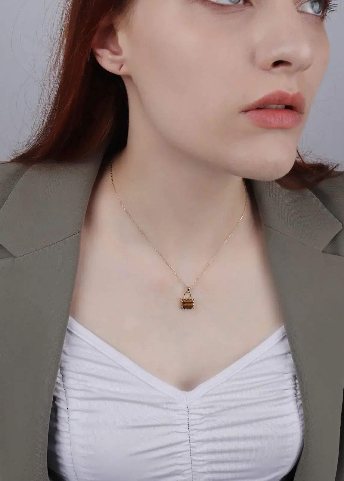 Tiger's Eye Padlock Pendant Necklace — 10