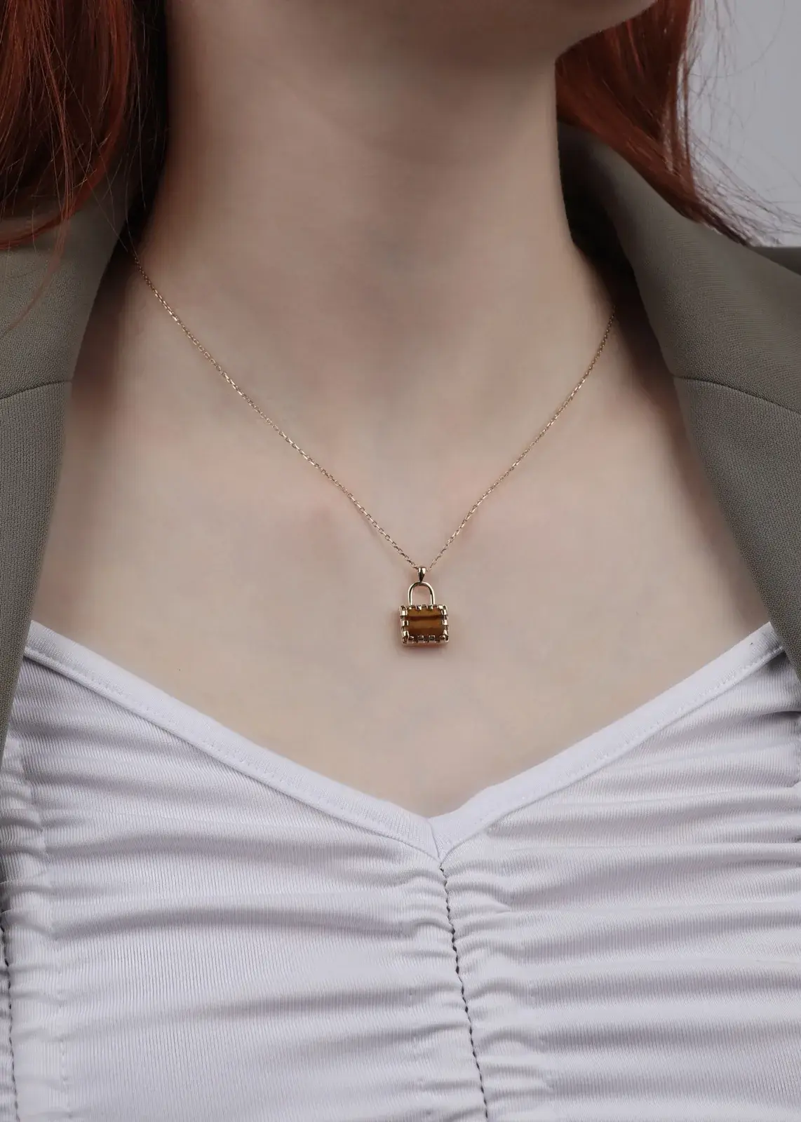 Tiger's Eye Padlock Pendant Necklace — 11