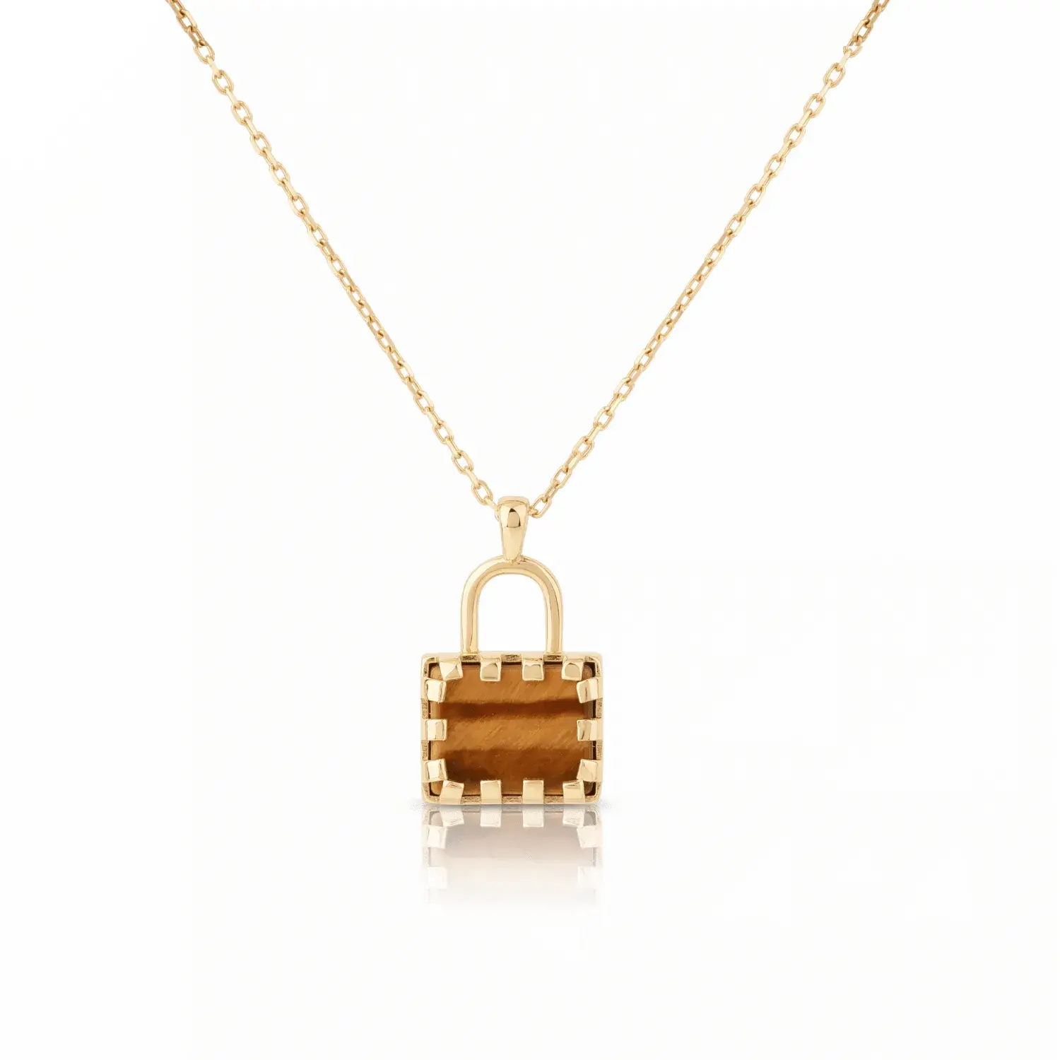 Tiger's Eye Padlock Pendant Necklace