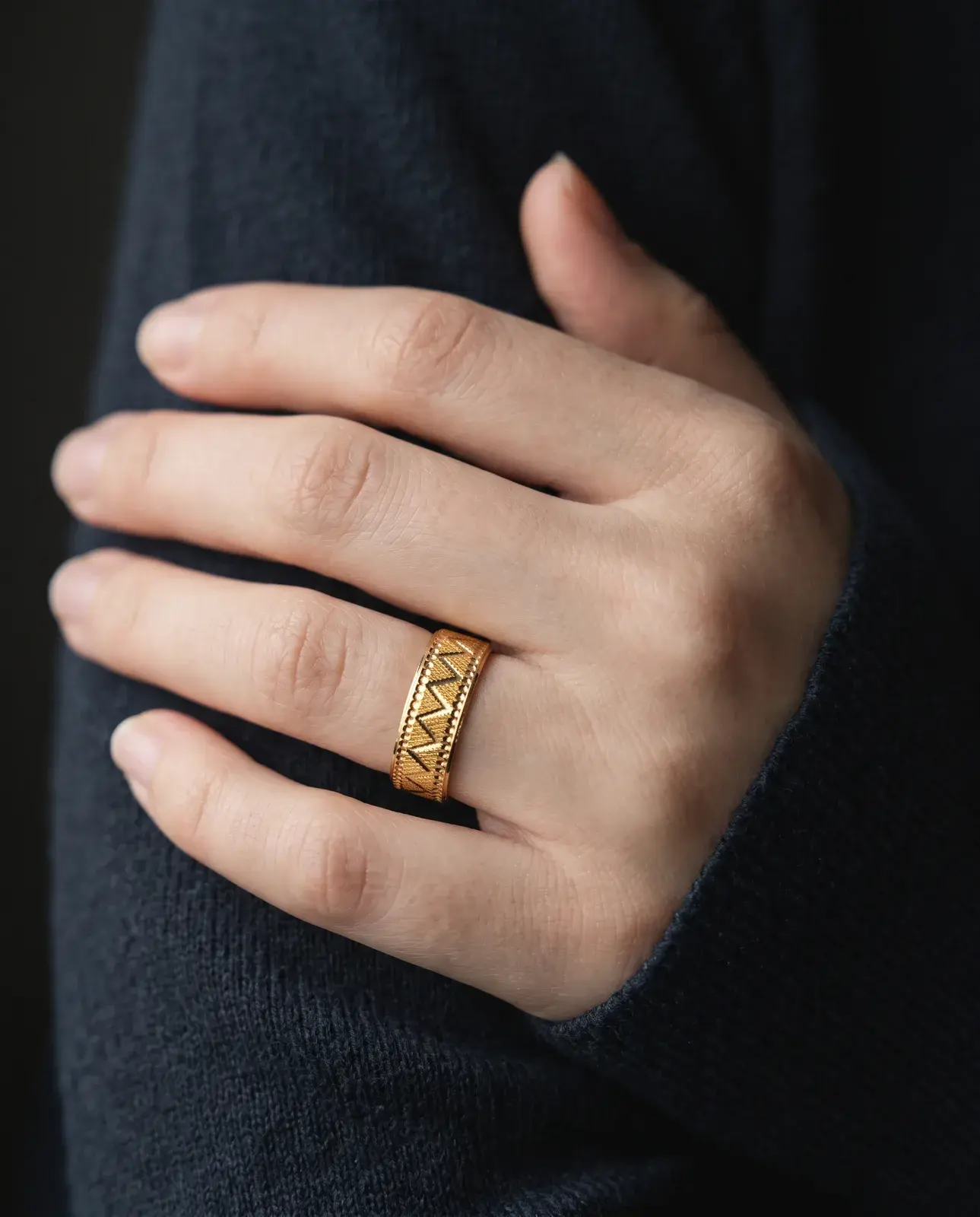 Chevron Wedding Ring — worn