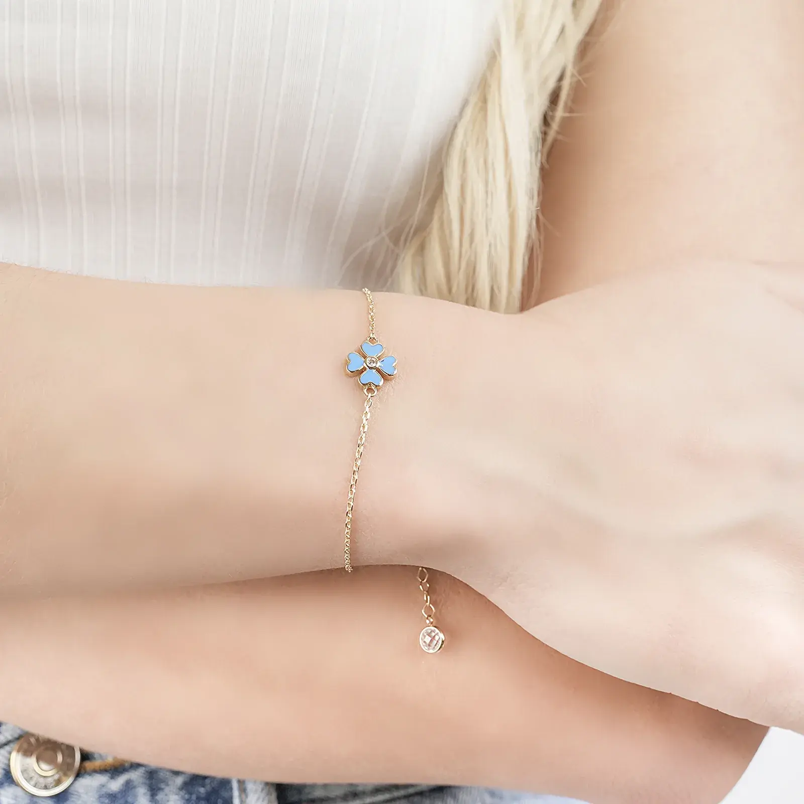 Blue Enamel Clover Bracelet — 3