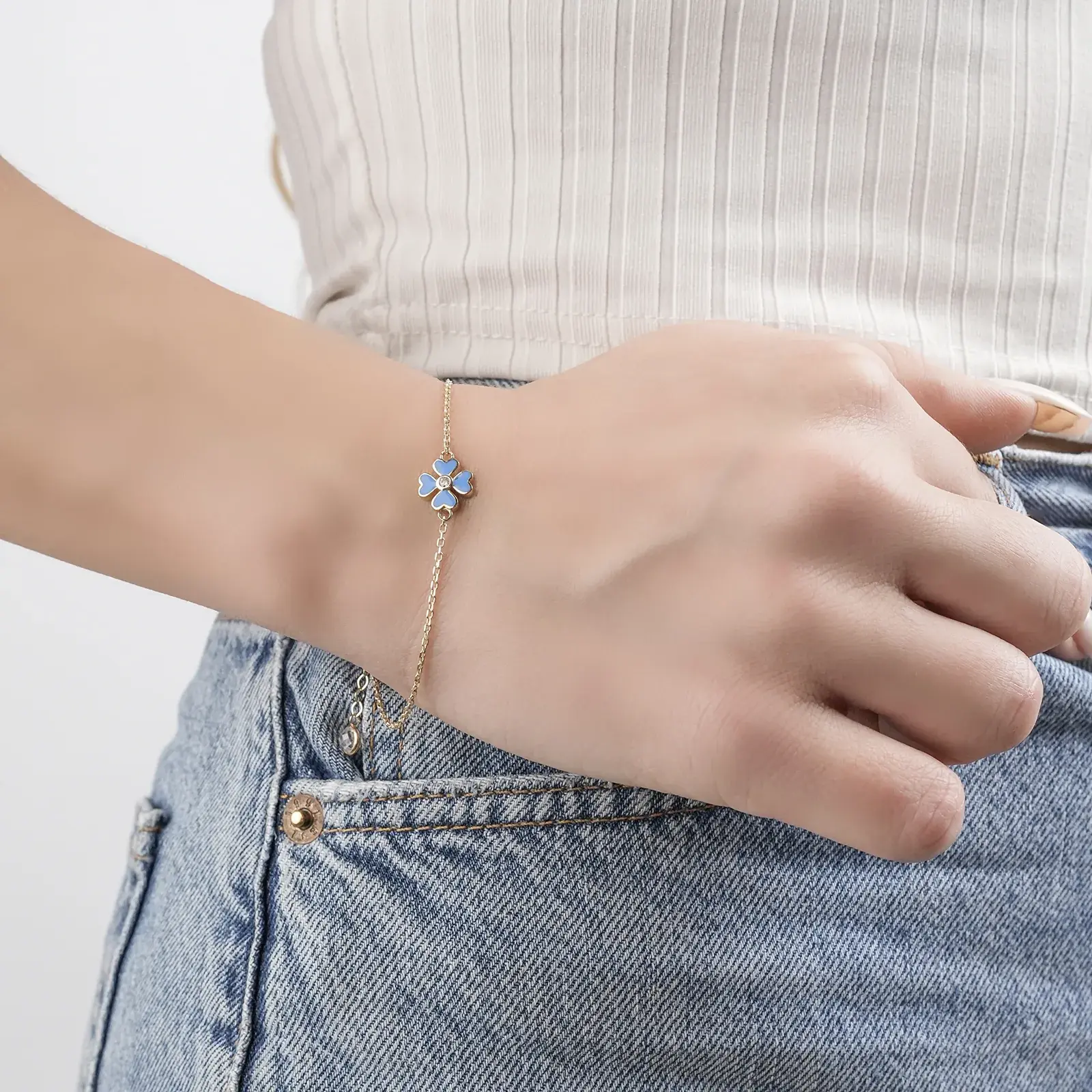 Blue Enamel Clover Bracelet — 4